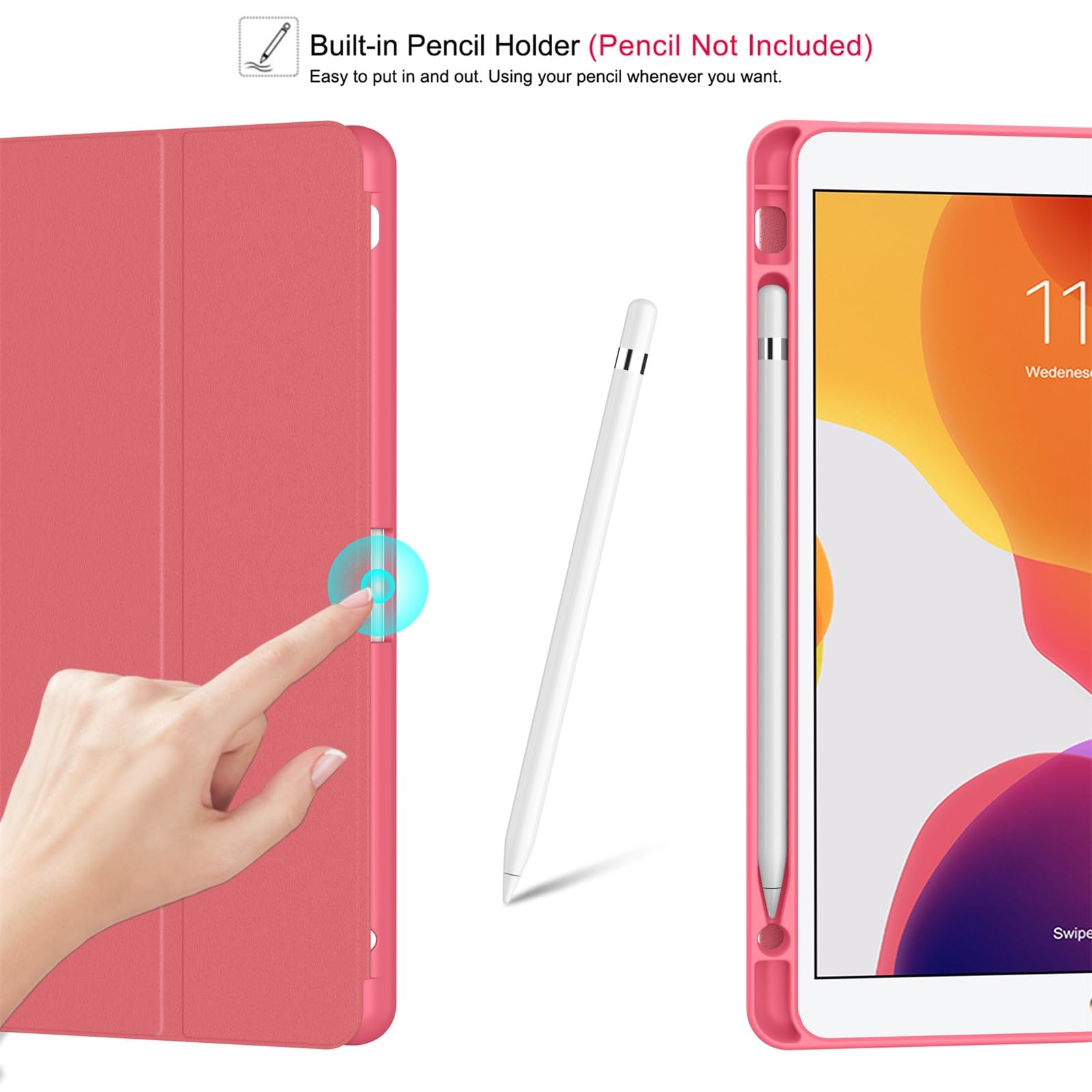 Soke Case For Ipad 9Th Generation 2021/8Th Gen 2020/7Th Gen 2019 With Pencil Holder   Premium Shockproof Case With Soft Tpu Back Cover & Auto Sleep/Wake For Ipad 10.2 Inch, Book Watermelon