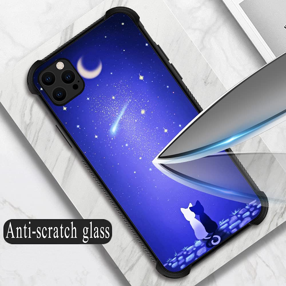 ZHEGAILIAN iPhone 13 Mini Phone Case Shockproof Reinforced Corners TPU Acrylic Blue Moon Cat