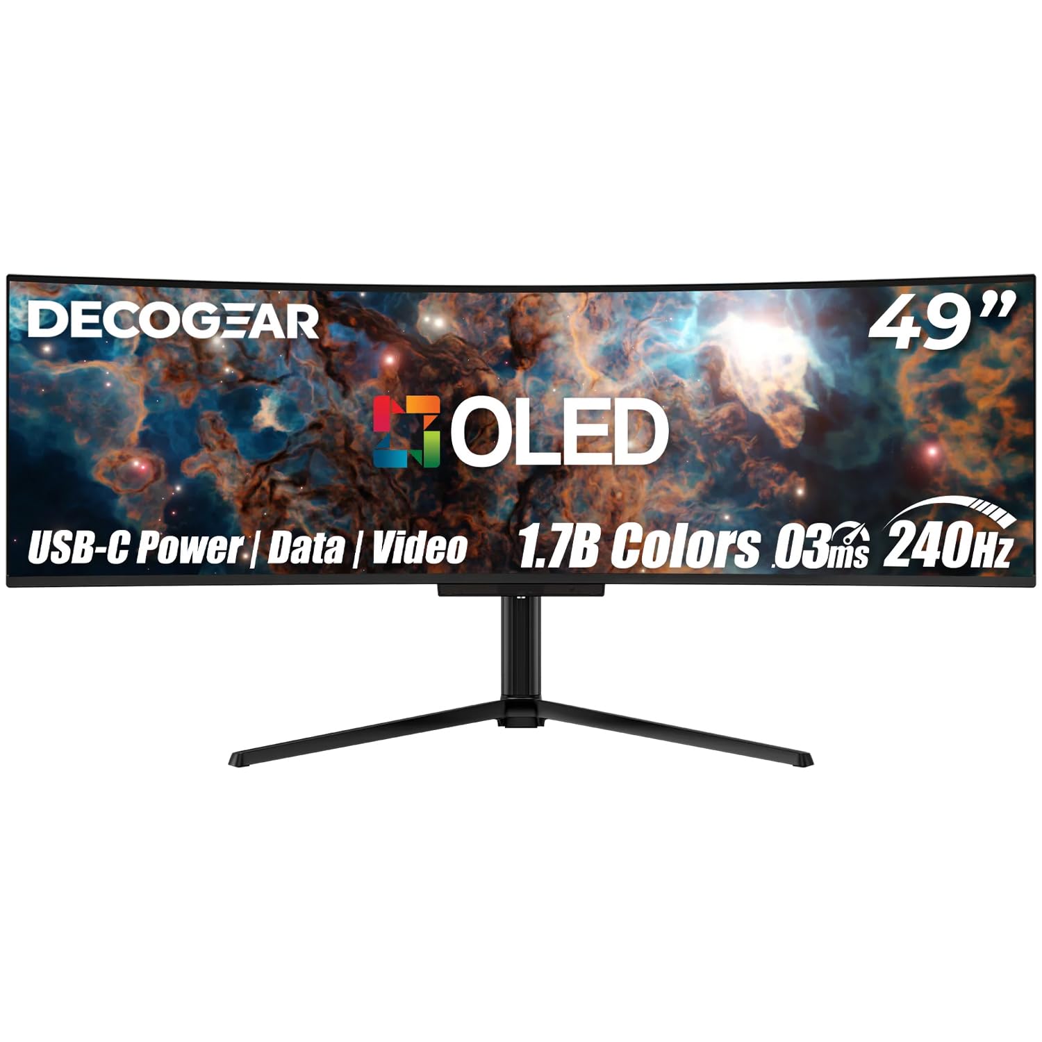Deco Gear 49-inch QD-OLED Curved Gaming Monitor, 240Hz, 5120x1440 DQHD, Black, 32:9 Ultrawide Display, HDR400, 0.03ms Response, 