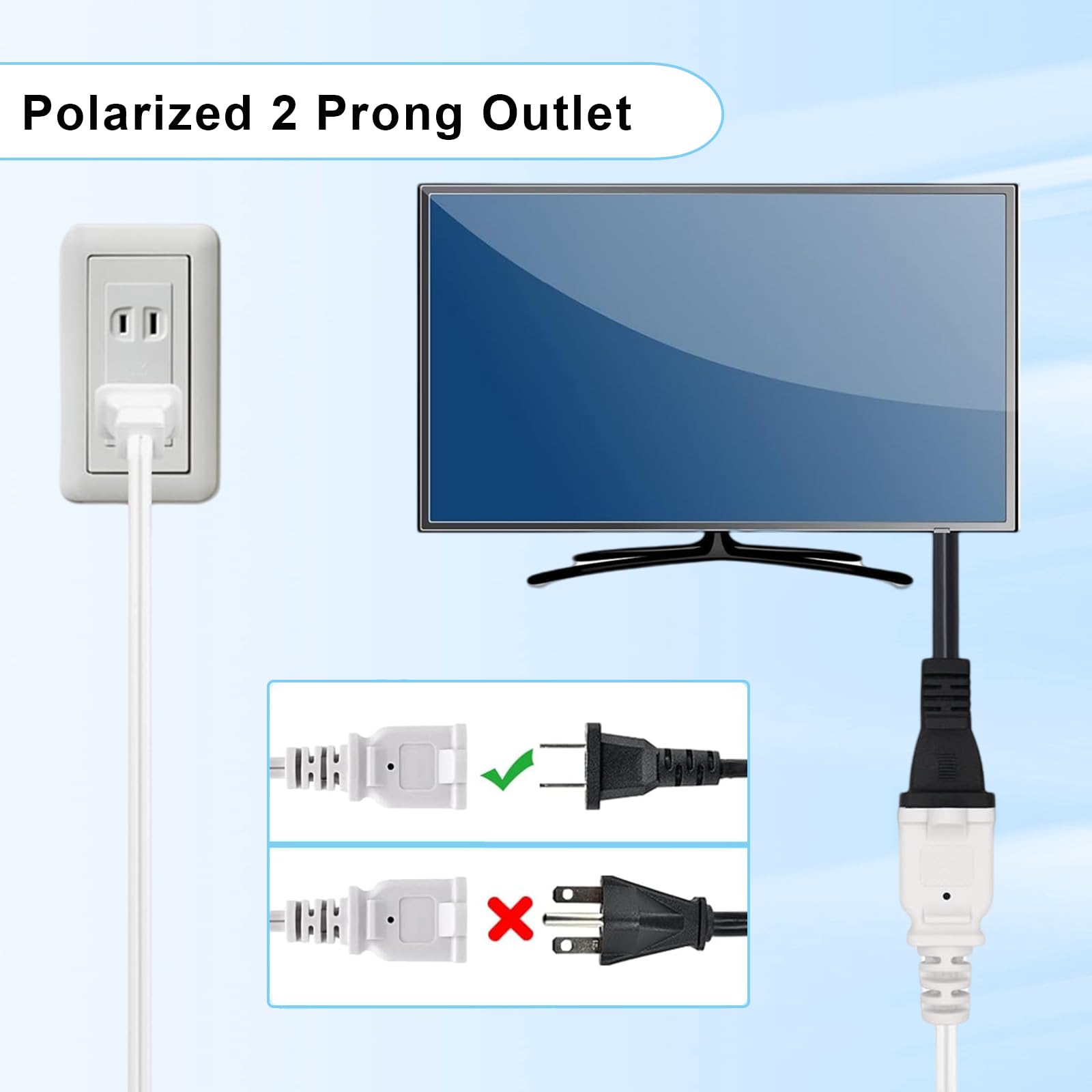 2 Prong Extension Cord 3Ft, 2 Prong Male Female Power Cable For Nema 1 15P To Nema 1 15R Cable Polarity,White