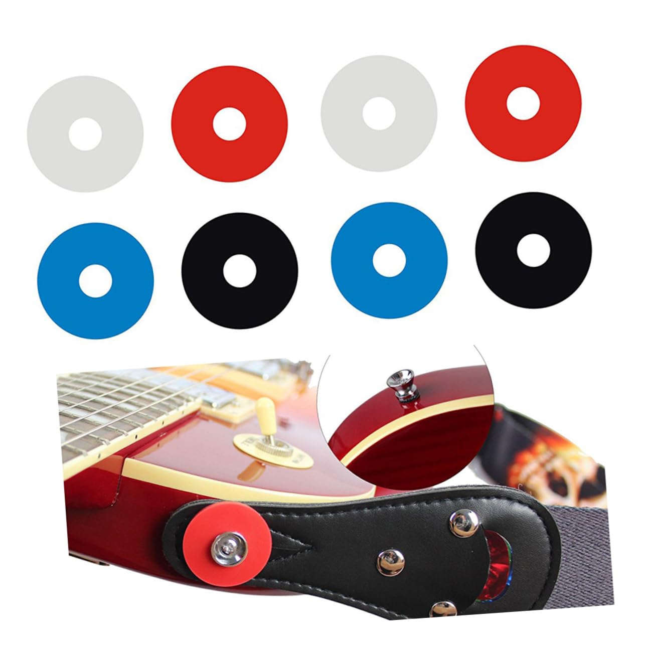 CORHAD Guitar Strap Locks 8Pack AntiSlip Locking System with 2 White 2 Blue 2 Red and 2 Blocks for Electric Acoustic and Bass 