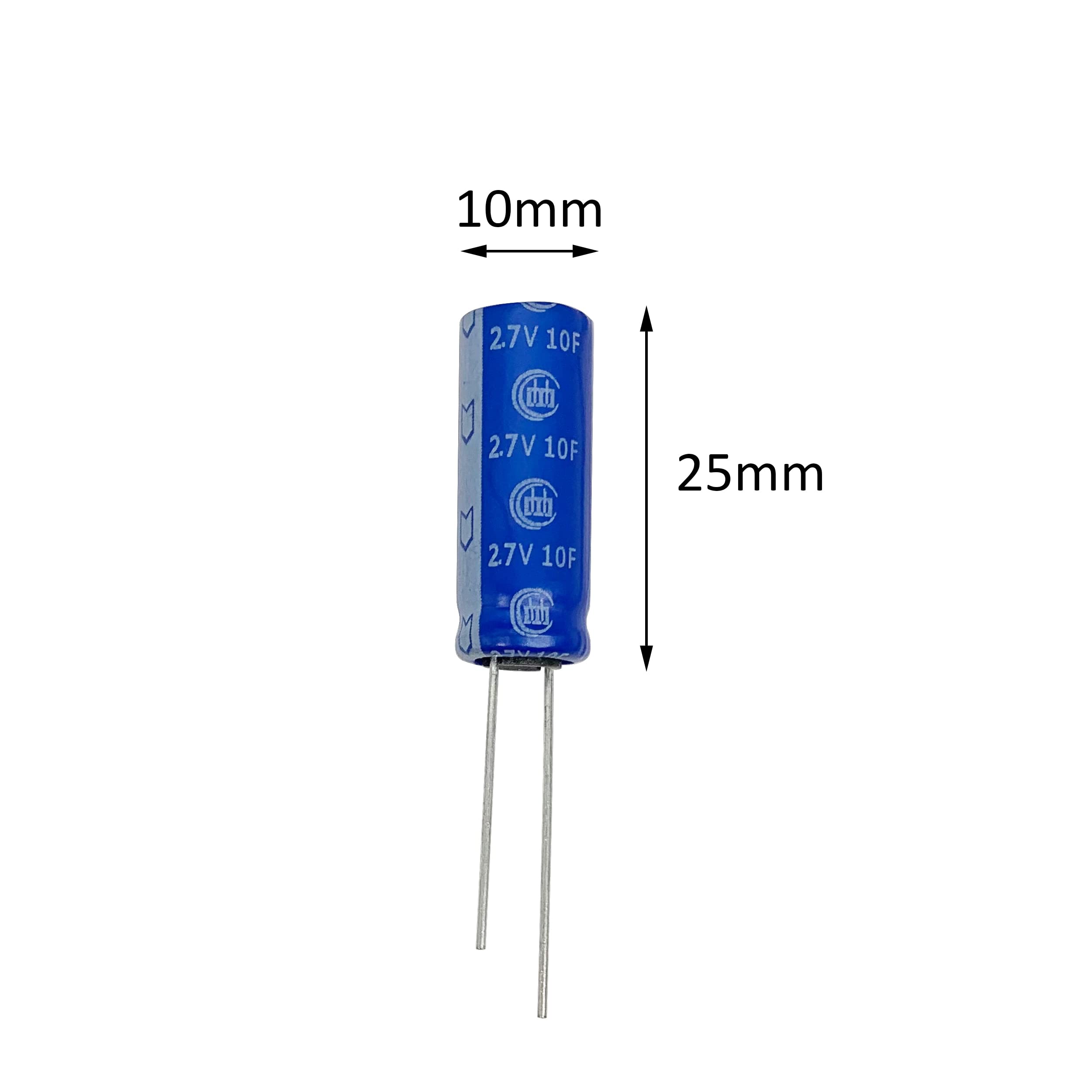 Cermant 5Pcs 10X25Mm(0.39X0.98In) Super Capacitor 2.7V 10F Farad Capacitance Winding Type Energy Storage For On Board Backup Ene