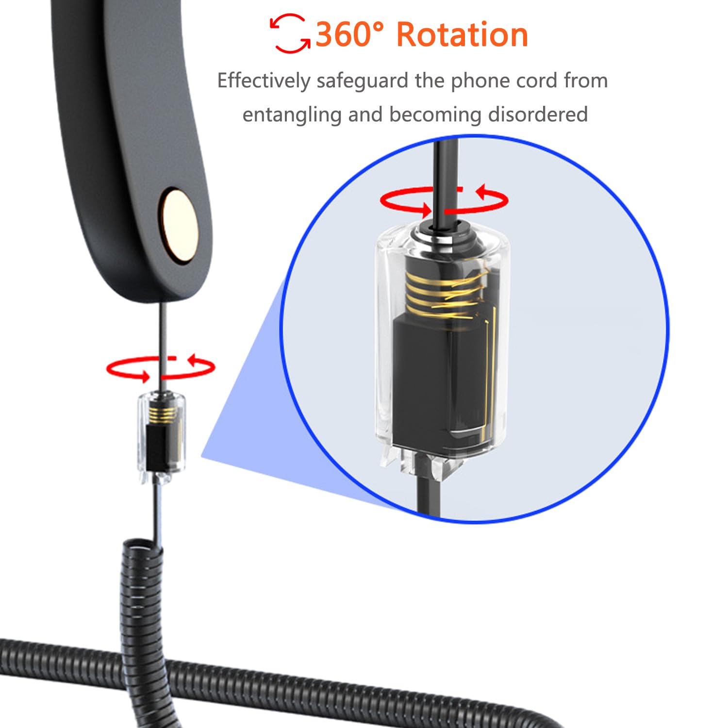 Lativu Phone Cord Detangler For Desk Phone, 2 Pack 360 Degree Rotating Telephone Cord Detangler Swivel Cord, No Tangle Phone Cor