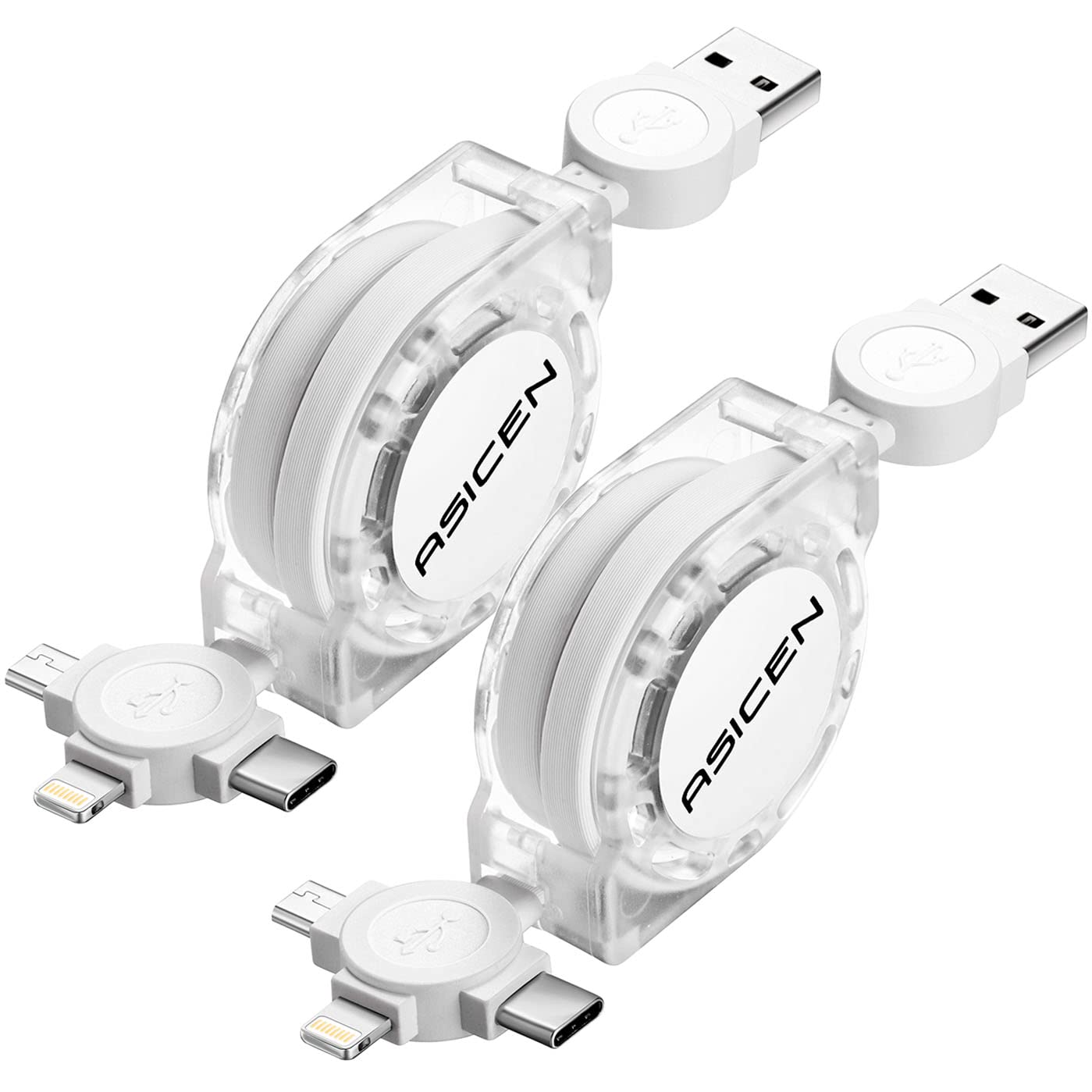Retractable Multi Charging Cable, 2Pack 3 In 1 Multi Fast Charging Cord, Retractable Charger Data Sync Cable With Iphone/Type C/