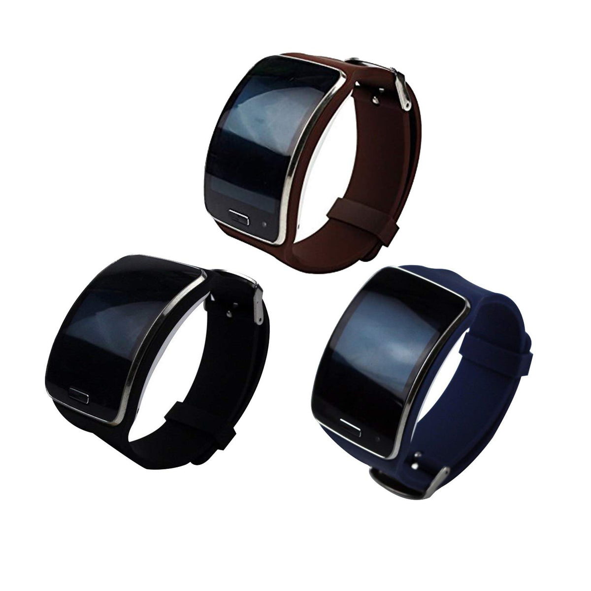 TenCloud 3-Pack Straps Compatible with Galaxy Gear S Sm-R750 Smartwatch Replacement Silicone Sport Bands Black+Brown+Navyblue