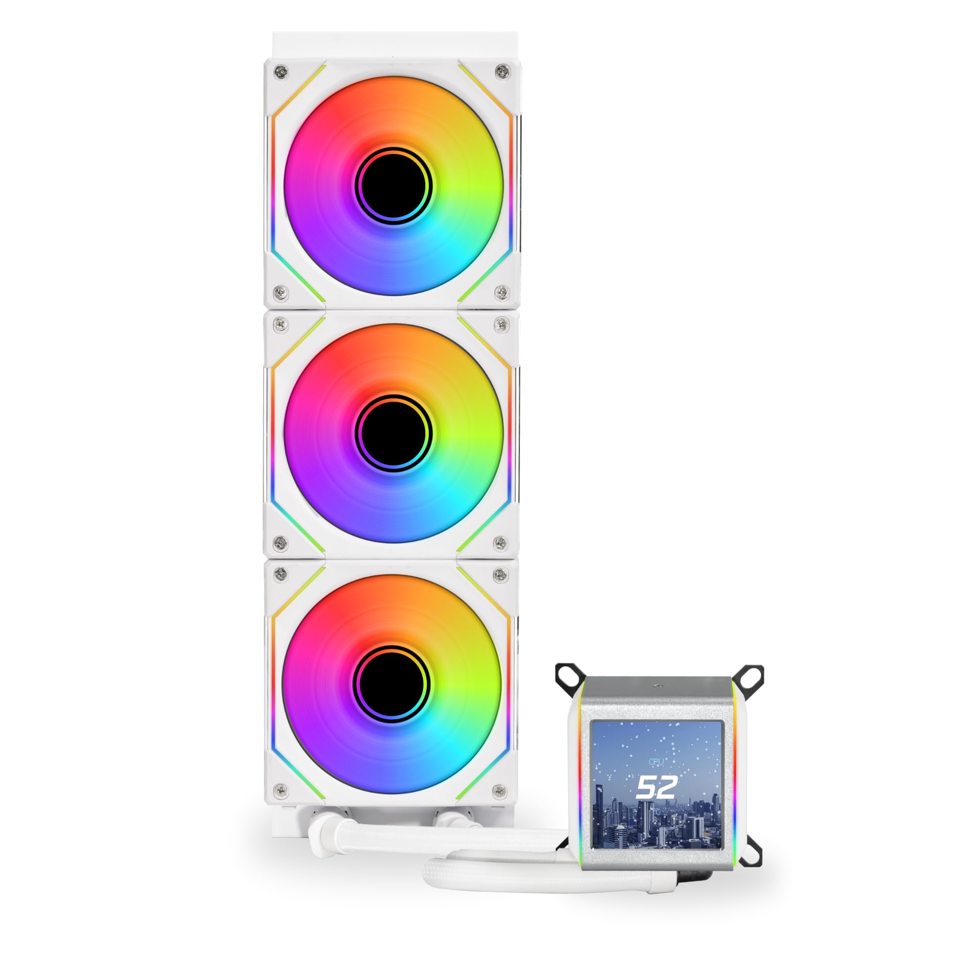 LIANLI Galahad II LCD 360 SL-INF White Water Cooled CPU Cooler, 8th Generation Pump, 45 Degree Tube Connector, 14.2 inches (360