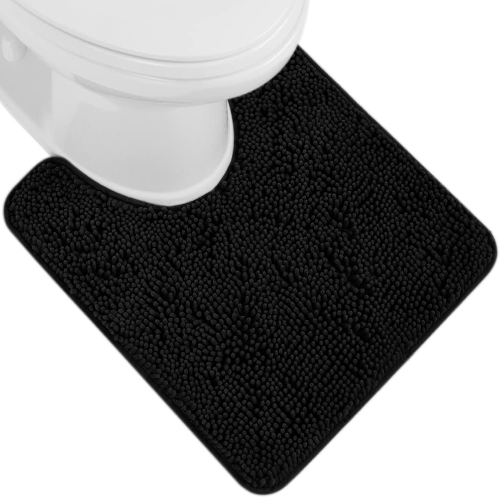 Gorilla Grip Shaggy Chenille Bath Rug Mat For Toilet Base, Machine Washable, Microfiber Dries Quickly, Plush Absorbent Contour M