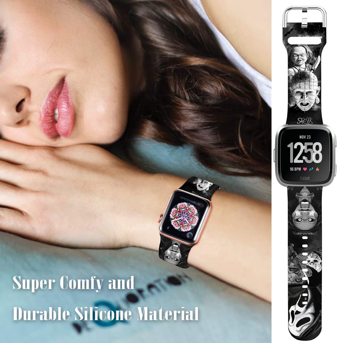 Sjiangqiao Thriller Scream Halloween Horror Chuck-Y Skeleton Skull Pin Head Hellraise Bands Compatible With Fitbit Versa 2/Versa