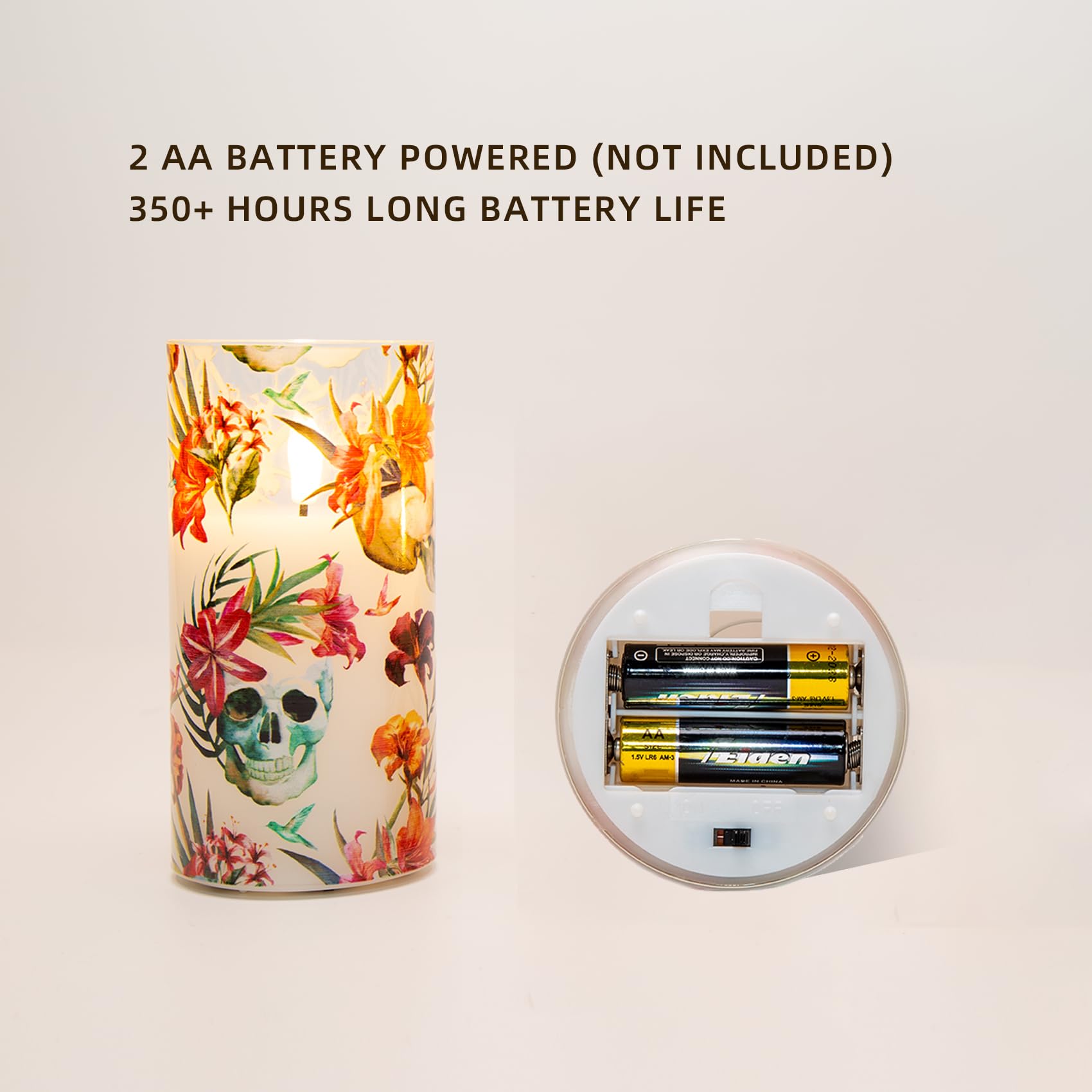 Eywamage Yellow Floral Flameless Candles In Glass Jars, Flickering Battery Led Pillar Candles With Remote Set Of 3