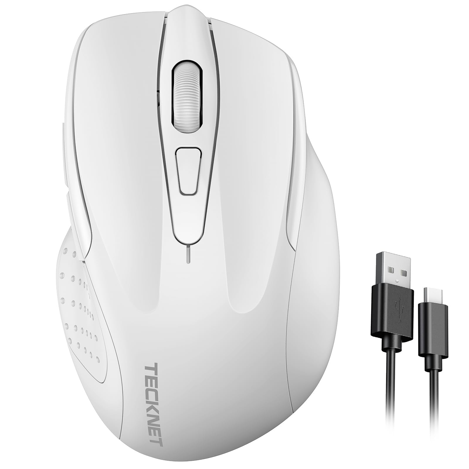 Tecknet Rechargeable Wireless Mouse, 2.4G Silent Mouse, Quiet Click, 6 Adjustable 4800 Dpi, Cordless Computer Mouse, Ergonomic Mouse For Laptop, 6 Buttons Usb Mouse For Chromebook, Ergo Grip   White