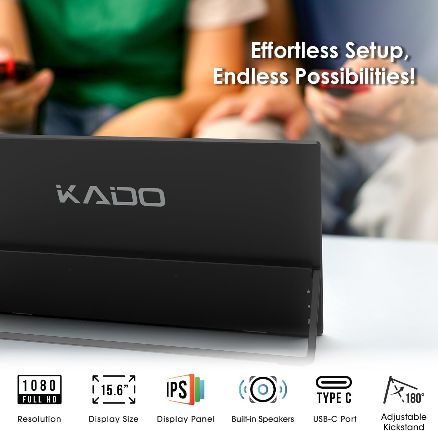 Kado 15.6'' Fhd 1080P Ultra-Slim Laptop Monitor 1920X1080, Ips Second Display 180 Kickstand Protective Case Sleeve, Screen Exten