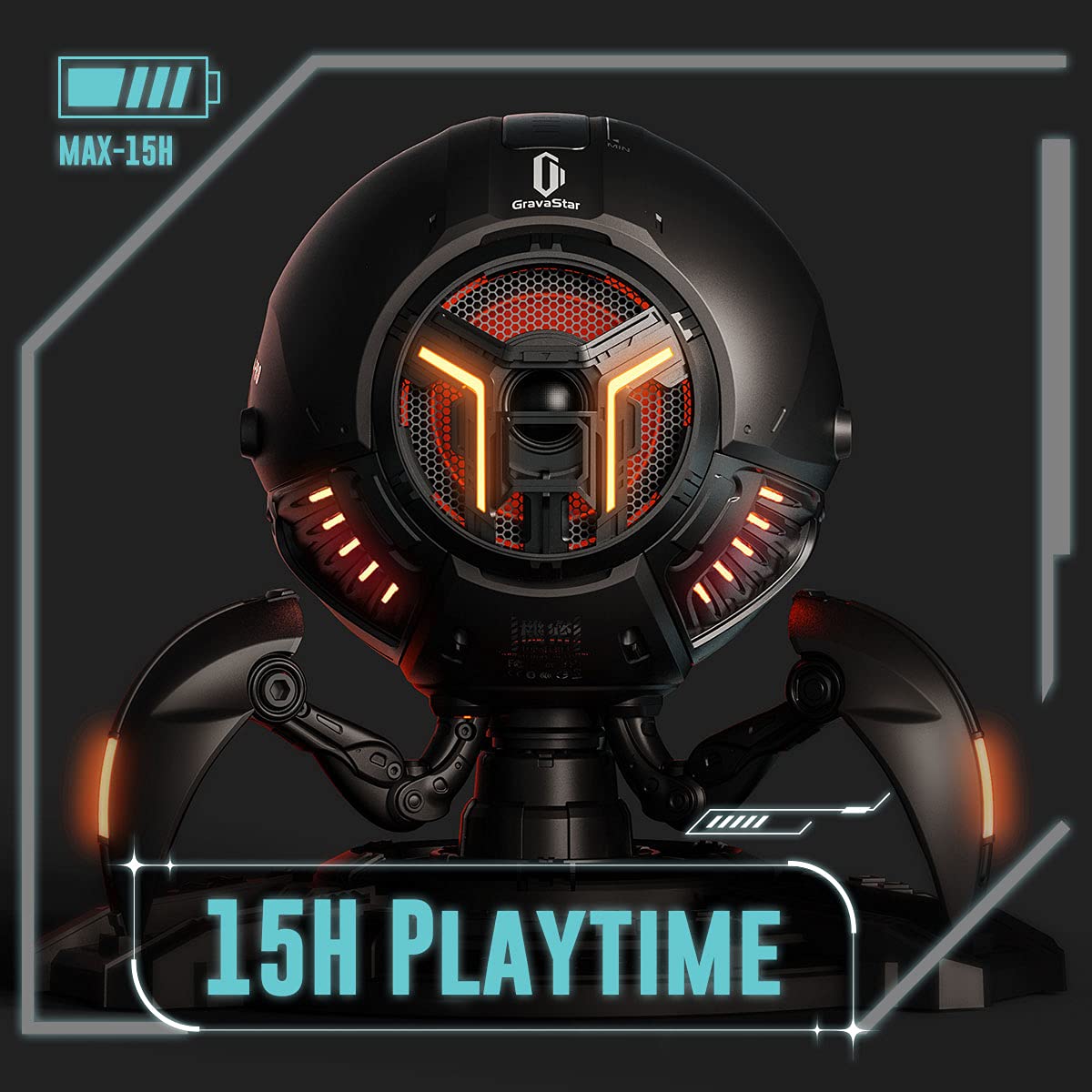 Gravastar Mars Pro Portable Bluetooth Speaker, Deep Bass Loud Stereo Sound, 15H Playtime, 6 Rgb Lights, Dual Pairing, Portable F