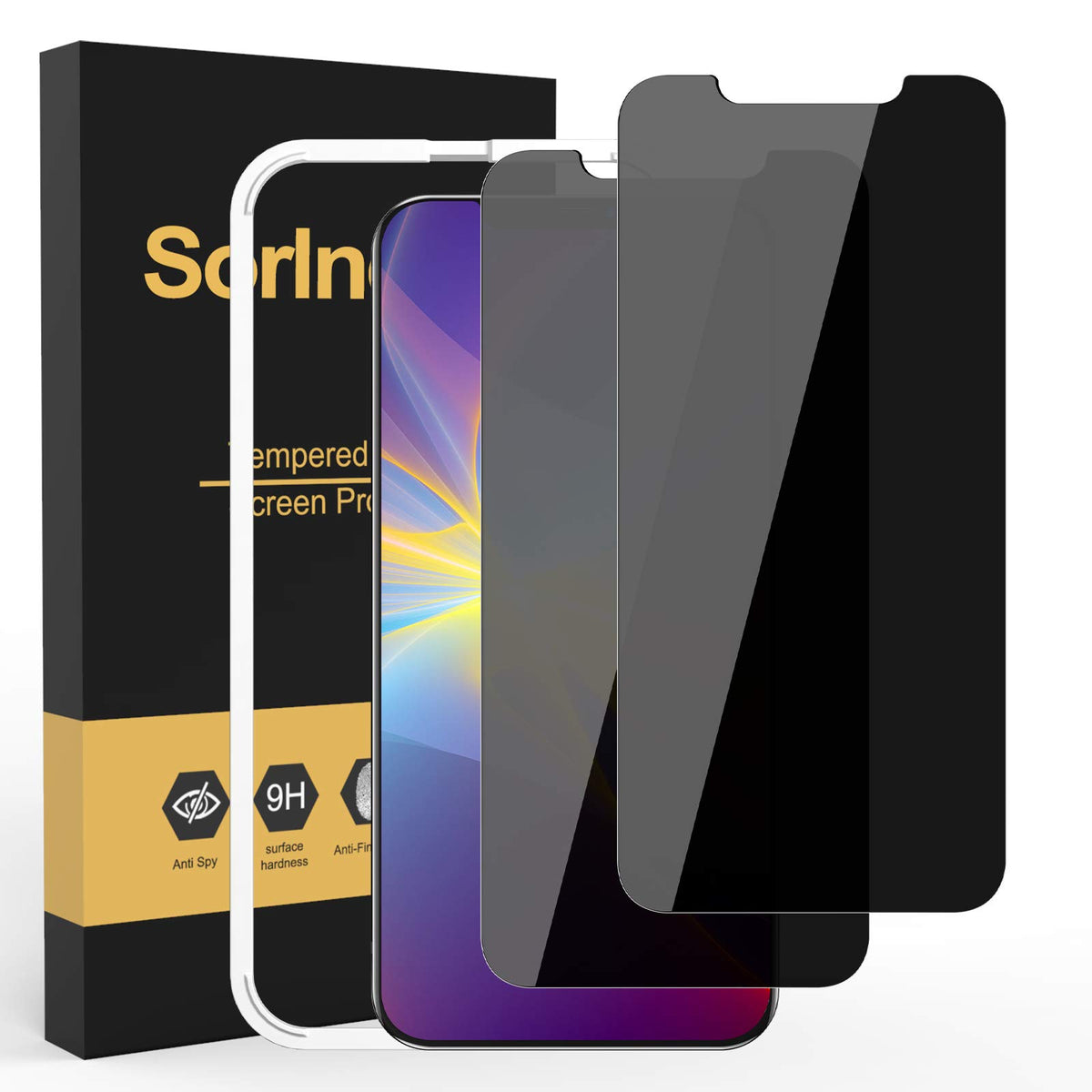Sorlnern (2 Pack Privacy Screen Protector For Iphone 12 Pro Max, Anti Spy Tempered Glass Screen Protector, Touch Sensitive, Bubb