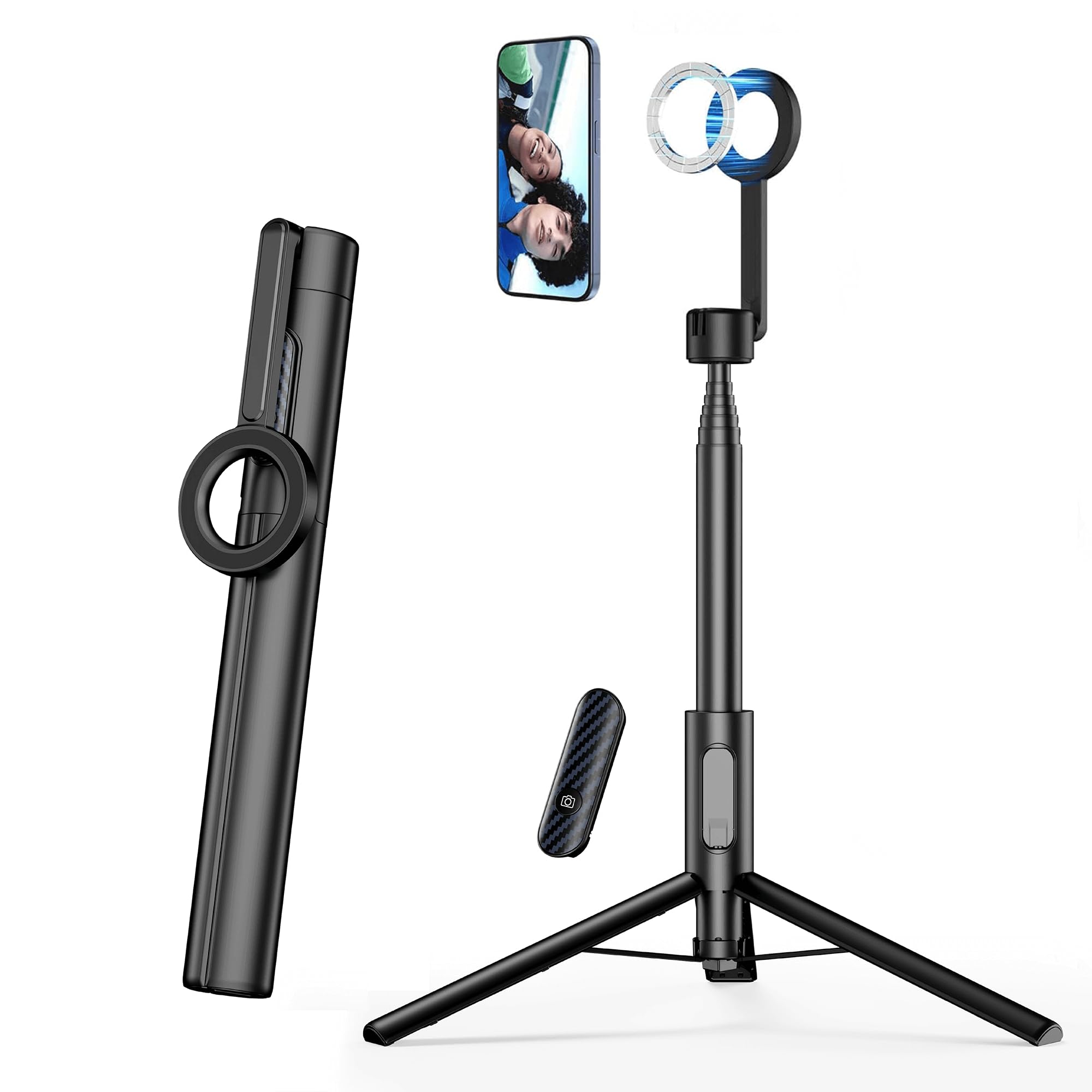 Vimitty For Magsafe Tripod For Iphone 64 Selfie Stick Tripod Phone With Metal Ring And Remote, Phone Tripod For Video Recording,
