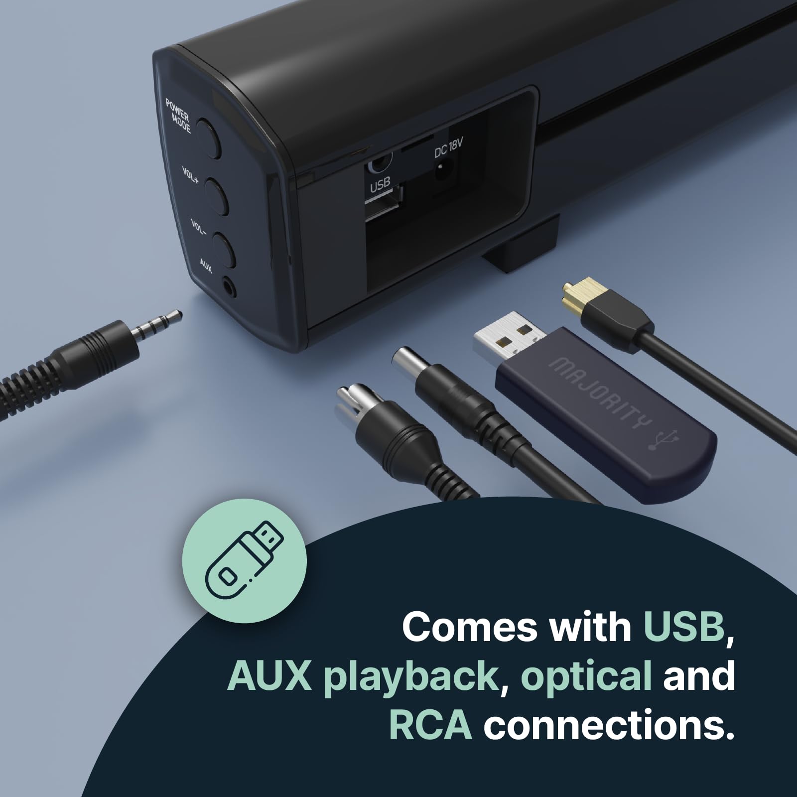 Majority Bluetooth Soundbar With Subwoofer | 100 Watts Sound Bar For Tv | 2.1 Stereo Tv Sound Bar With Optical, Rca, Usb, And Au