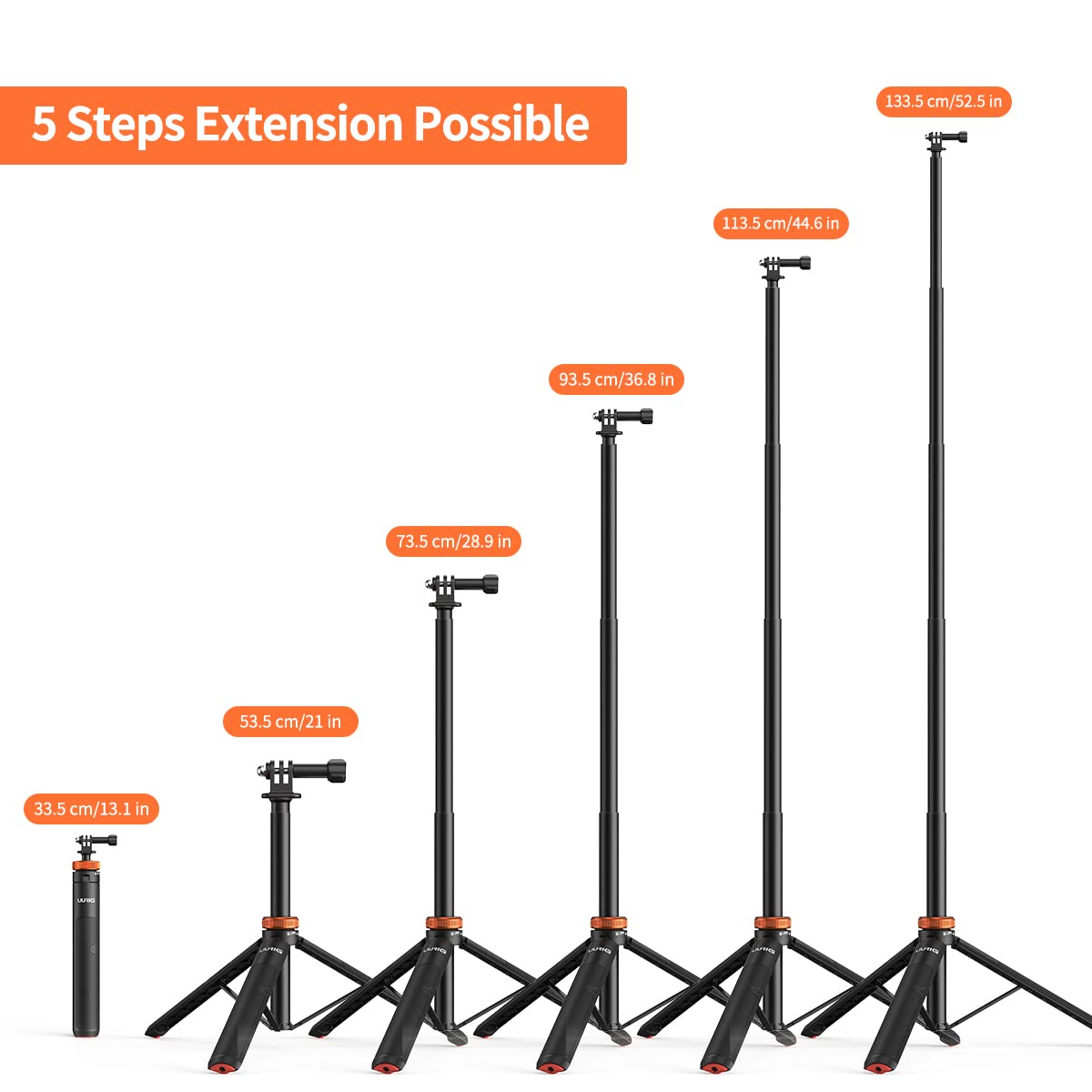 Uurig Telescopic Selfie Stick Long With Tripod, Waterproof Hand Grip, For Insta360 Gopro Hero 10 9 8 7 6 5 4 3 2, Fusion, Max, Session, Akaso, Sjcam, Dji Osmo Gopro