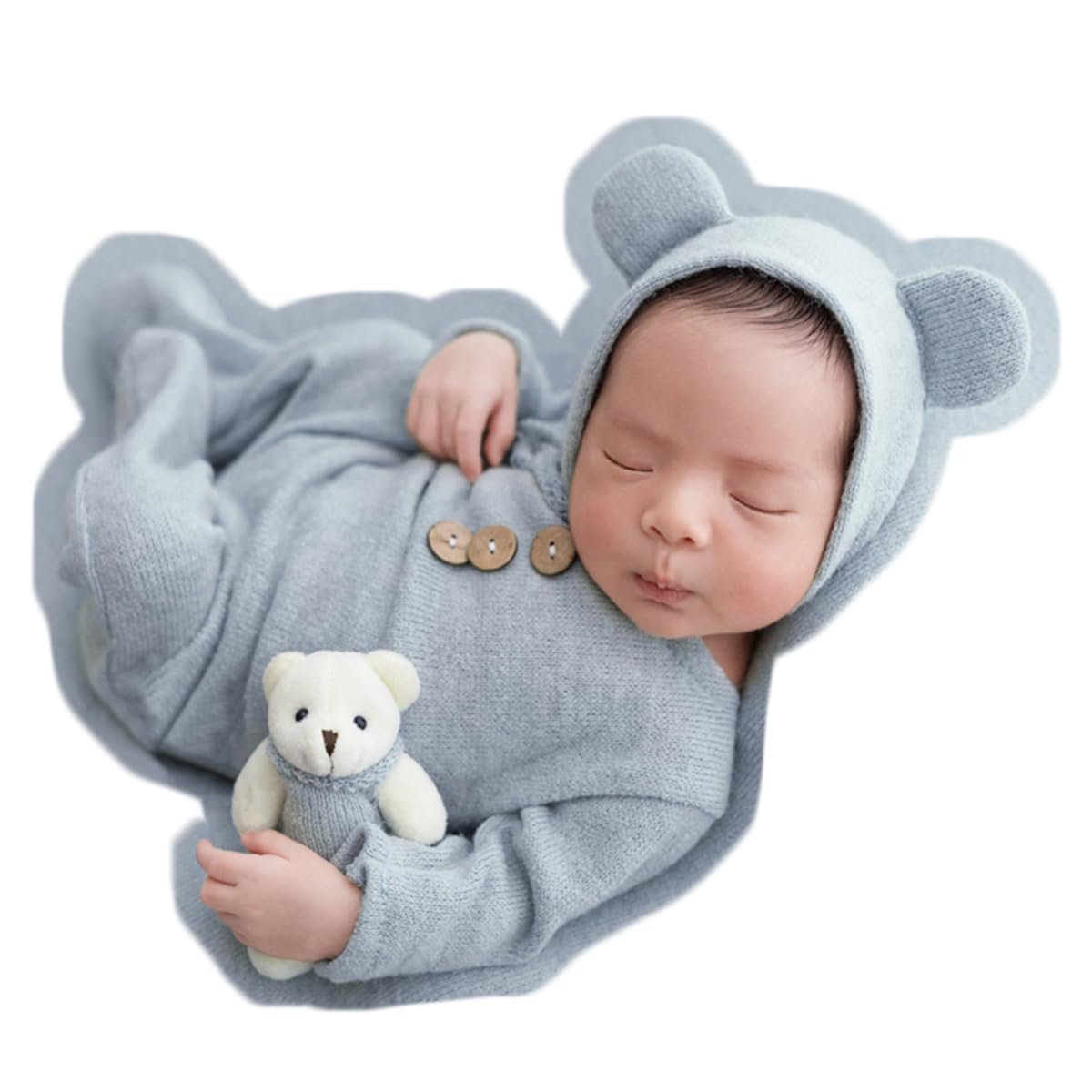 Zeroest Newborn Photography Props Boy Outfits Baby Photo Shoot Prop Outfit Bebe Boy Picture Bear Hat Footed Romper Set Costume (