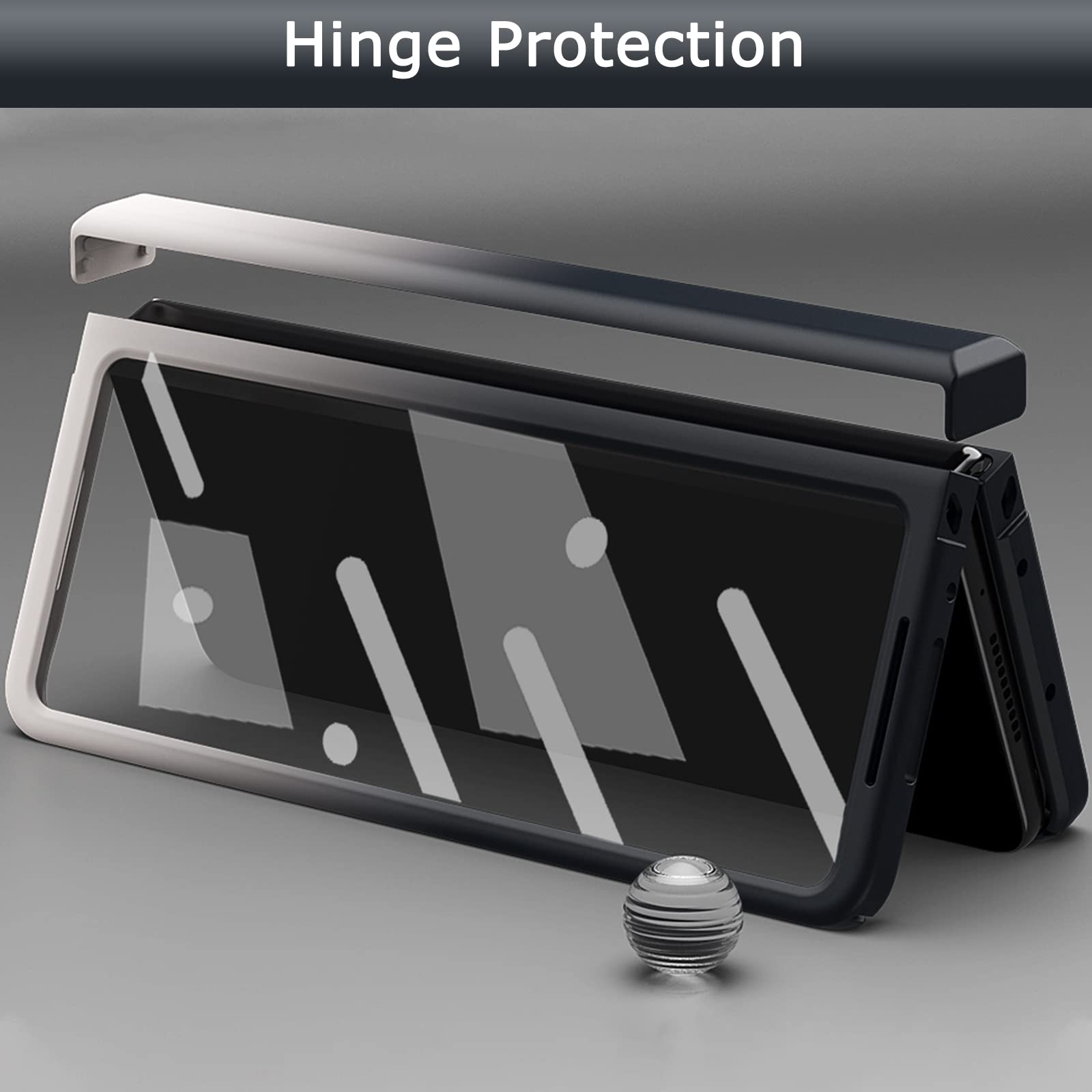 Ninki Compatible Samsung Galaxy Z Fold 3 Case With Screen Protector Hinge Protection,Black And White Gradient Full Body Protecti