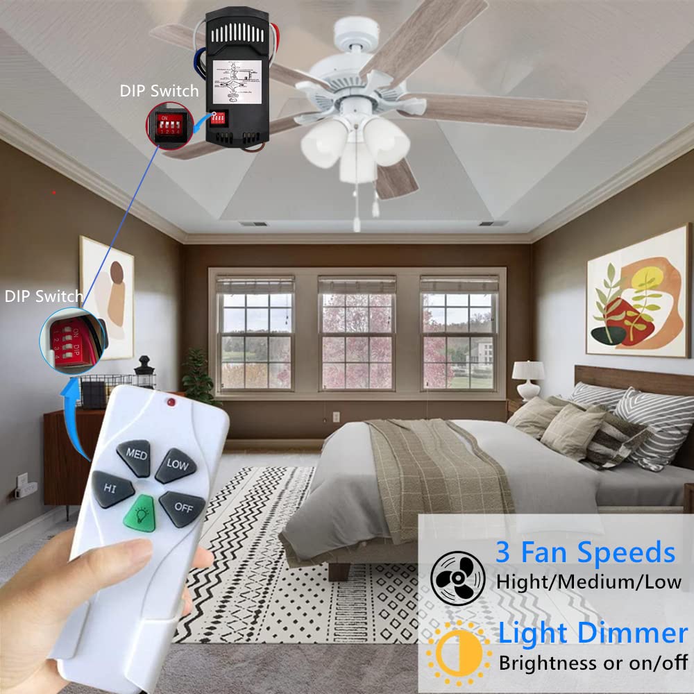 53T Universal Ceiling Fan Remote Control Kit, 3 Speed And Light Dimmer, Compatible With 53T 11T 35T Hd5 Uc7030T Uc9050T Remote E
