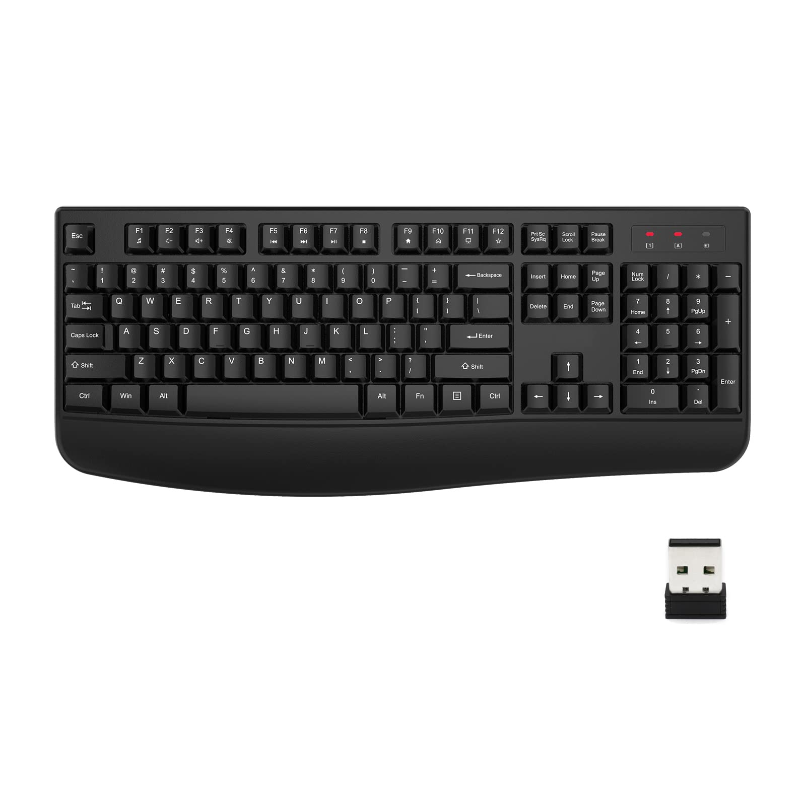 Edjo Wireless Keyboard, 2.4G Ergonomic Full Size Wireless Computer Keyboard With Wrist Rest For Windows, Mac Os Desktop/Laptop/P
