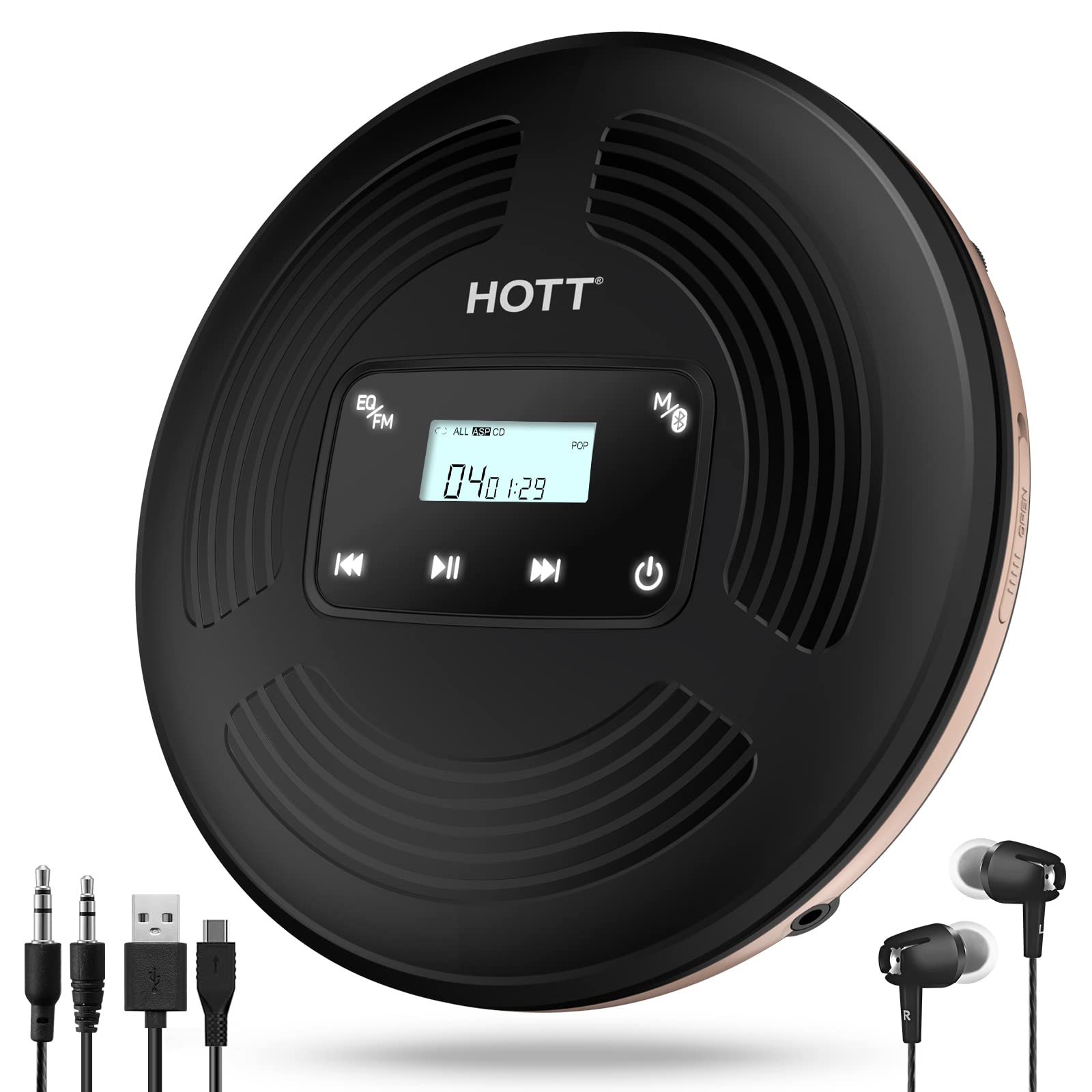 Hott Portable Cd Player With Bluetooth And Fm Transmitter,Portable Walkman Cd Player With Touch Buttons Backlight,Rechargeable D