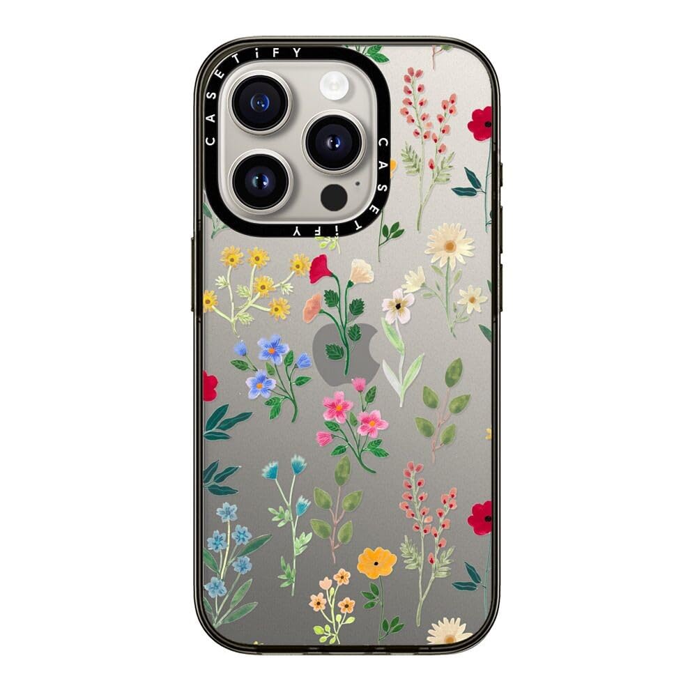 Casetify Compact Case For Iphone 15 Pro [2X Military Grade Drop Tested / 4Ft Drop Protection]   Spring Botanicals 2   Clear Blac