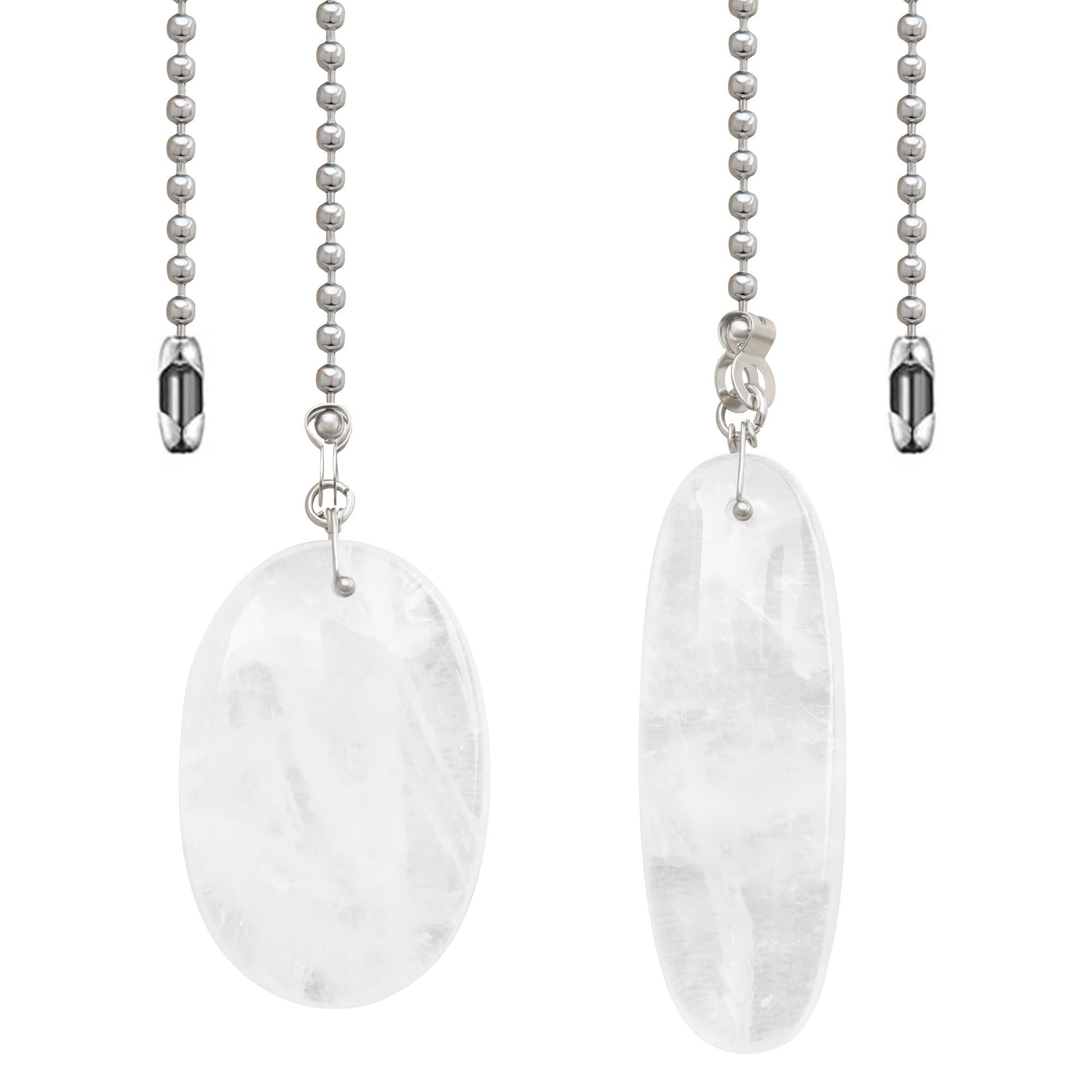 LEFERS Ceiling Fan Pull Chain, 2 Pieces Natural Gemstone Pendants with 12 Ceiling Fan Chain Extender and Connector (White Crysta