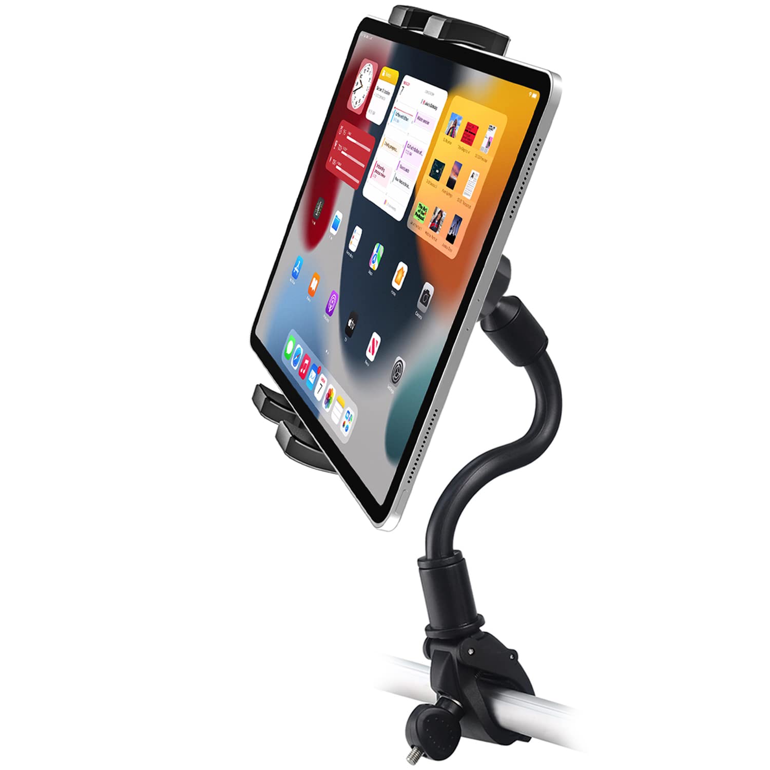 Gooseneck Ipad Holder For Stroller, Adjustable Phone Tablet Holder Mount Pole Clamp For Baby Stroller, Shopping Cart, Indoor Cyc