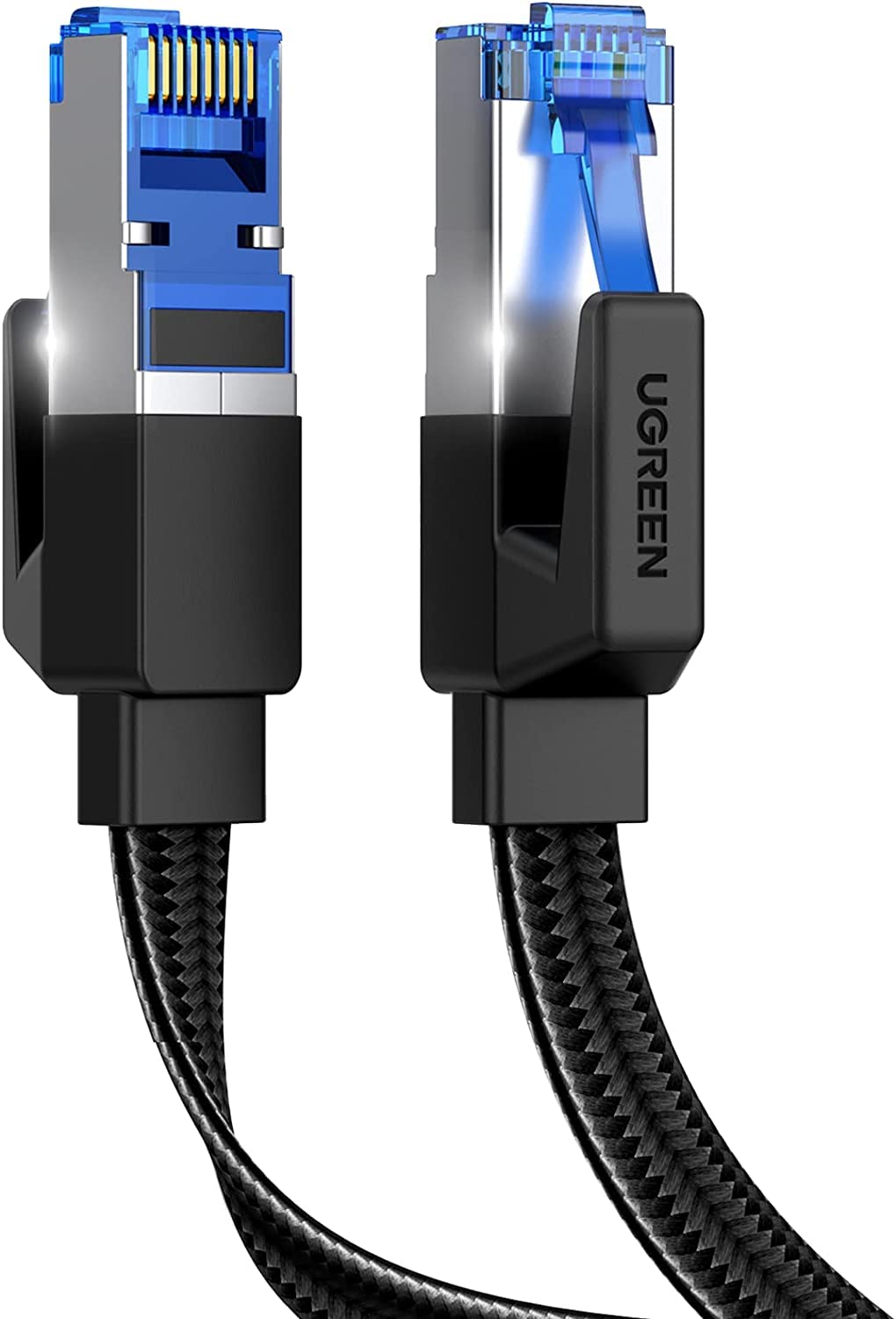 Ugreen Cat 8 Ethernet Cable 10Ft, Flat High Speed 40Gbps 2000Mhz Internet Cable 26Awg Braided Network Cord Rj45 Shielded Indoor