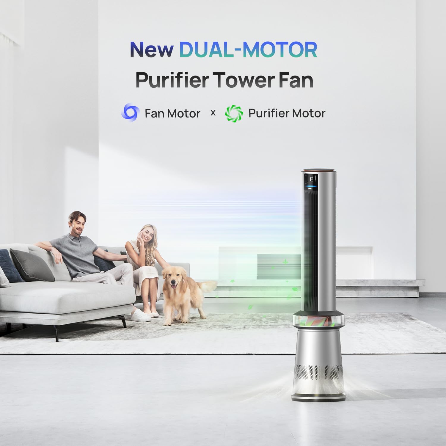 Dreo Air Purifier Tower Fan, 45'' 2 In 1 Smart Fan For Bedroom, 27Ft/S Velocity, 120Oscillation, 24H Timer Bladeless Fans For Ho