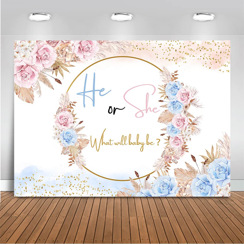 Mocsicka Boho Gender Reveal Backdrop Pink Or Blue Pampas Grass Gender Reveal Party Decoration Bohemian He Or She Baby Shower Cak