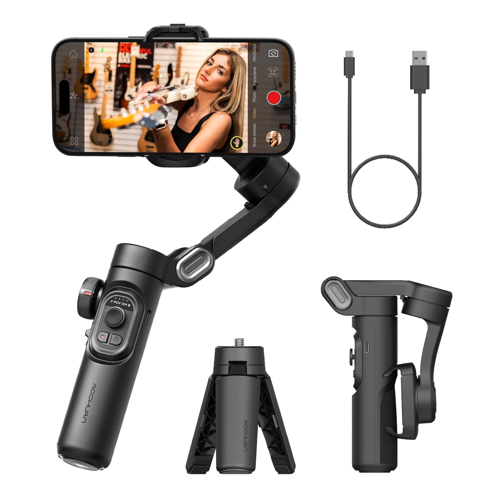 Aochuan Phone Gimbal Stabilizer 3 Axis Smartphone Foldable Gimbal For Iphone Gimble With Focus Wheel Tiktok Youtube Vlog Stabili