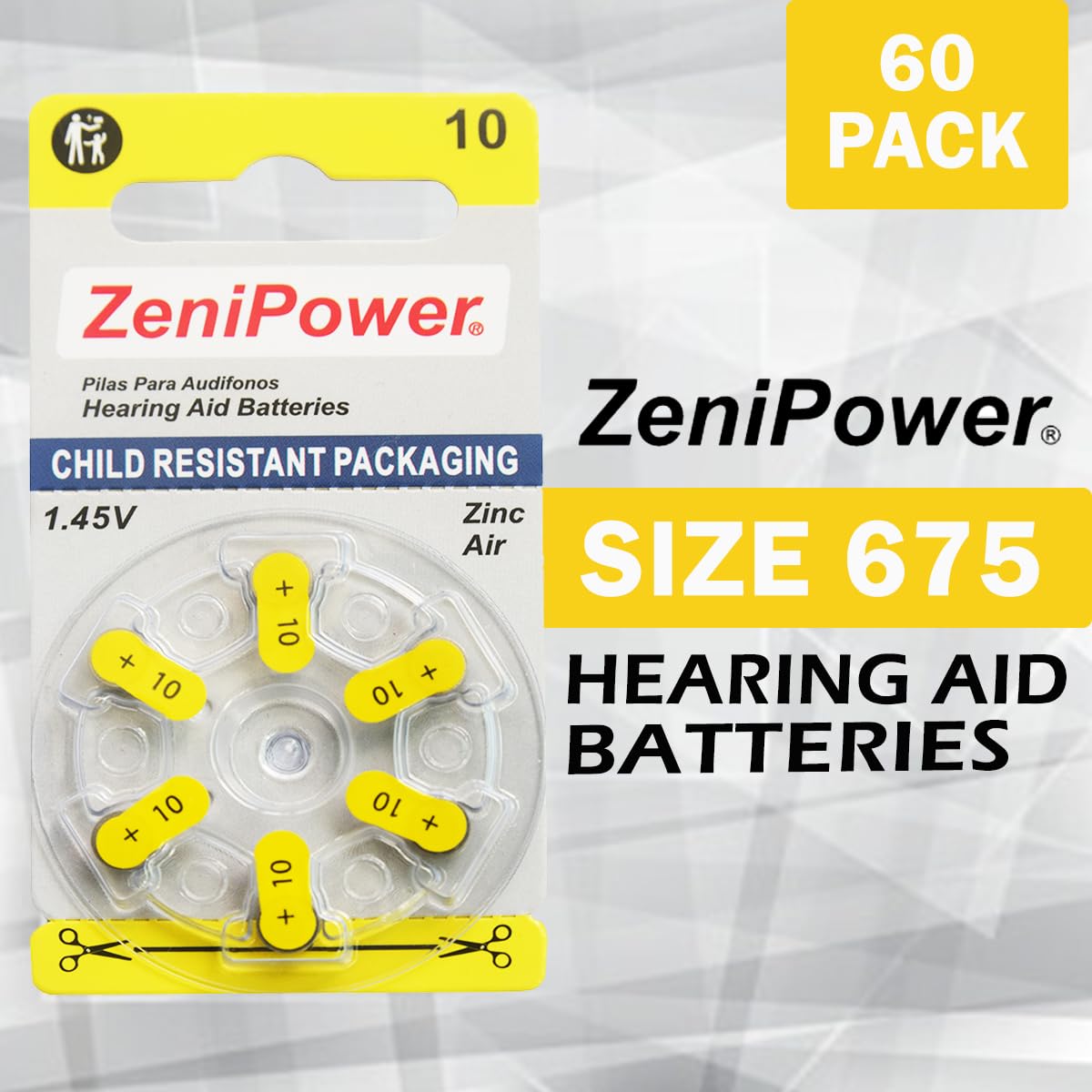 Zenipower Hearing Aid Batteries Size: 10 (60 Batteries)