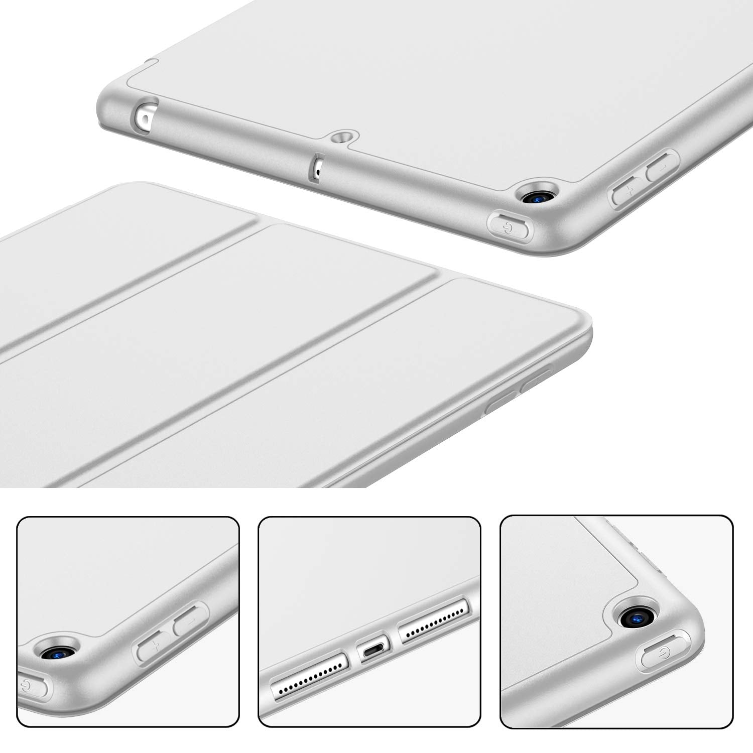 Imieet Ipad 9Th Generation Case 2021/Ipad 8Th Generation Case 2020 10.2 Inch With Pencil Holder, Ipad 7Th Gen 2019 Case With Soft Baby Skin Silicone Back, Auto Wake/Sleep Cover (Light Gray)