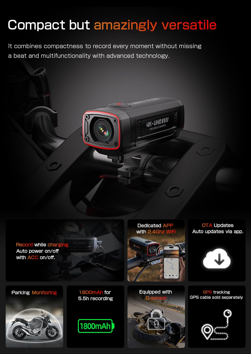 Akeeyo Aky 710S Motorcycle/Bike Camera 4K 28Fps, 2K 55Fps, Wide Angle 142, Ip67, 5Mp, Loop & Emergency Recording, Parking Monito