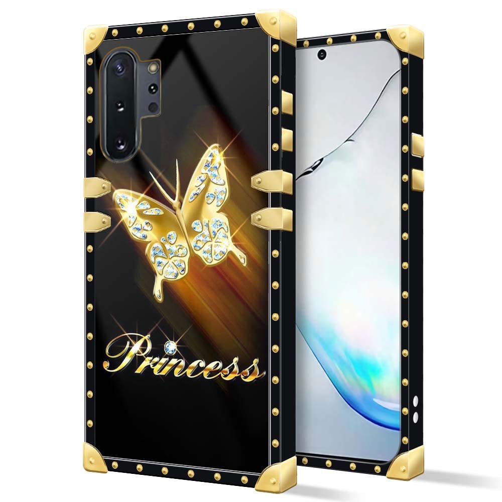 Daizag Case Compatible With Samsung Galaxy Note 10 Plus,B Golden Butterfly Square Case Luxury Elegant Women Girls Metal Decorati