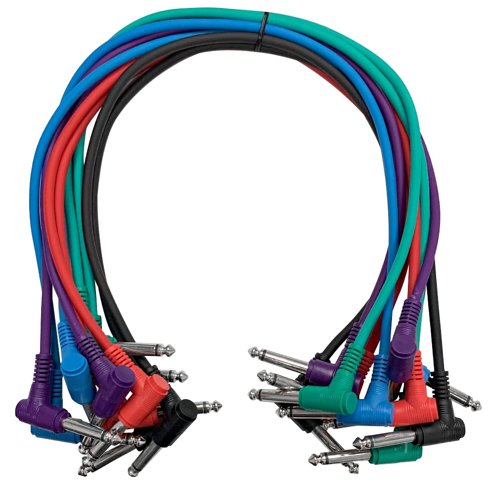 Seismic Audio Speakers     Ts Right Angle Patch Cables, Multi Colored Guitar Cables, 1.5 Feet, Pack Of 10