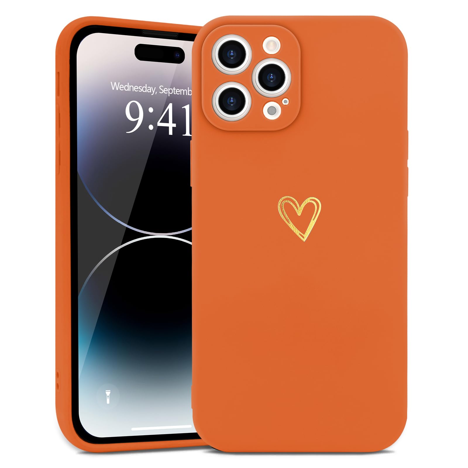 Wirvyuer For Iphone 14 Pro Case Cute Heart Pattern Soft Shockproof Slim Protective Silicone Phone Case Cover For Women Girls, Or