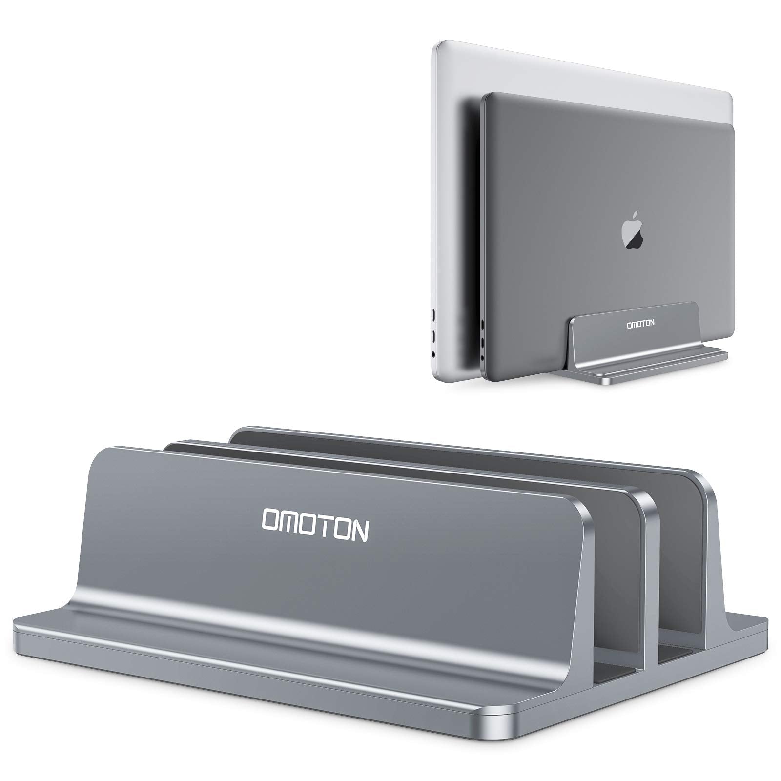 Omoton [Updated Dock Version Vertical Laptop Stand, Double Desktop Stand Holder With Adjustable Dock (Up To 17.3 Inch), Fits All