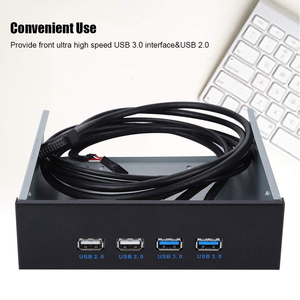 Ashata 5.25'' Front Panel,4 Usb Port Optical Drive Front Panel,Multifunction 5.25 Inch 19 Pin/9Pin To Usb 3.0 Usb 2.0 4 Port Met