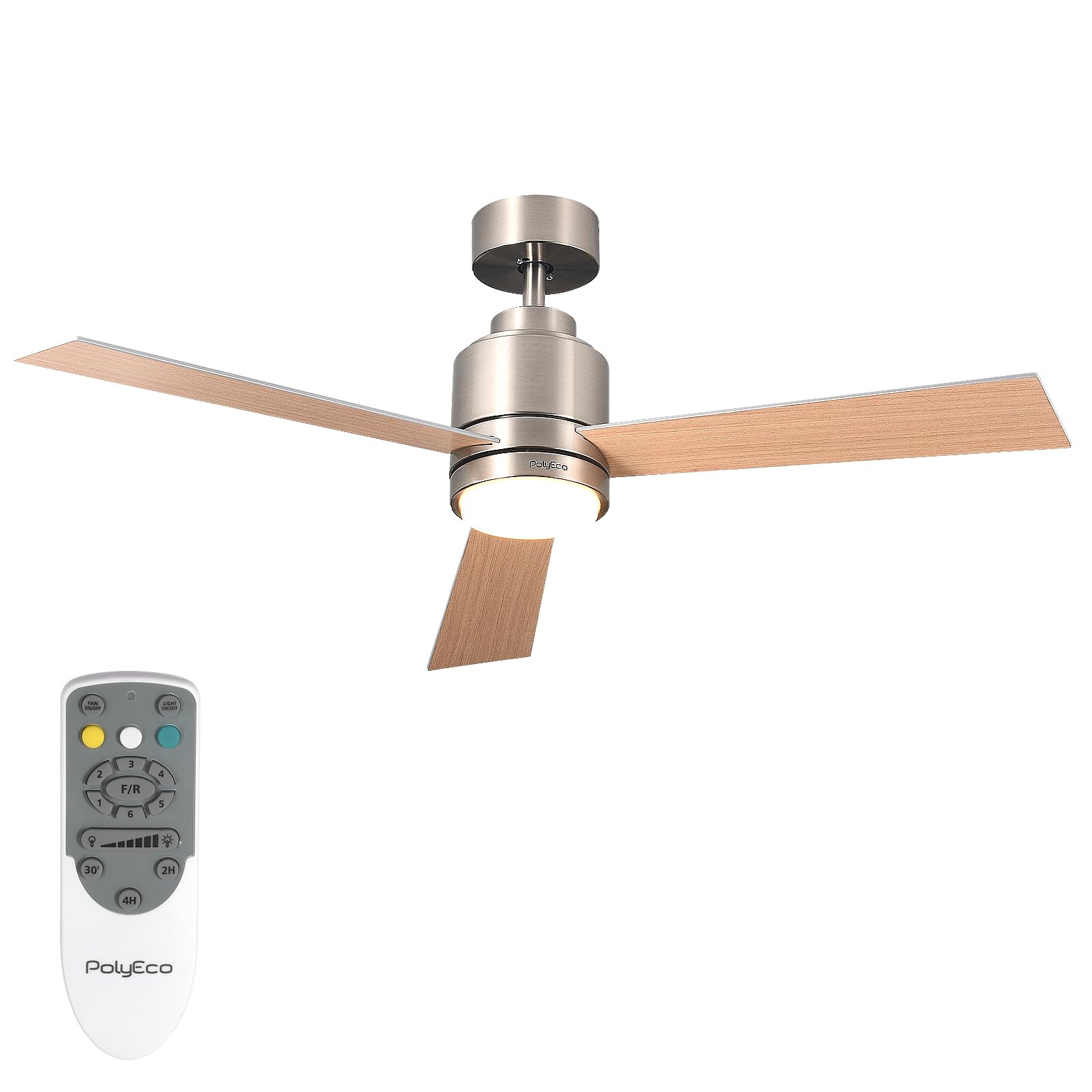 POLYECO Ceiling Fans with Lights and Remote, 48 Inch Ceiling Fan with Light Dimmable, 2-Side Option Blades, 6-Speed Reversible D