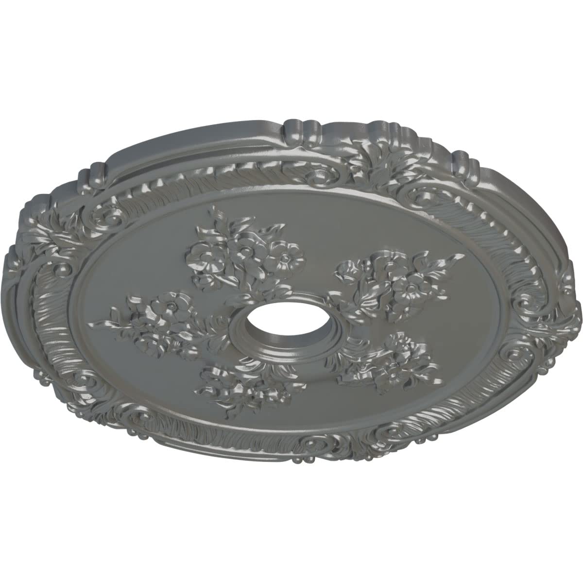 Ekena Millwork Cm26Atsls Attica With Rose Ceiling Medallion, 26''Od X 3 3/4''Id X 1 1/2''P, Hand Painted Silver