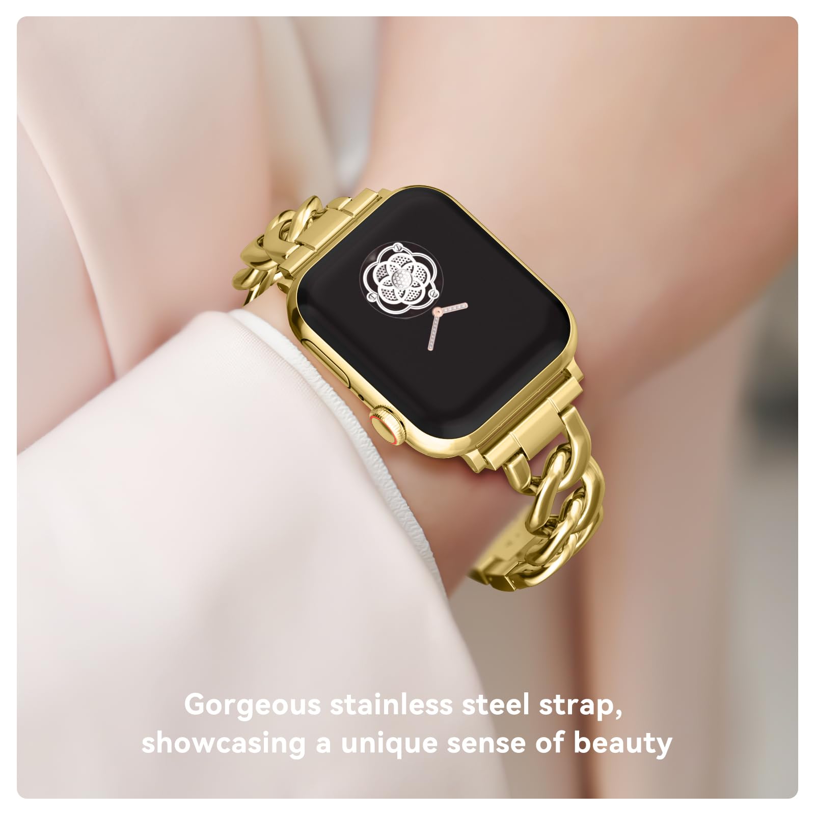 42/44/45 Mm Cool Woman Chain Metal Smartwatch Strap Compatible With Apple Watch Band Series 9/8/7/6/Se/5/4 Adjustable Replacemen