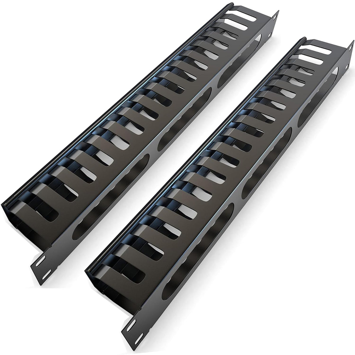 Cable Management Raceway (2 Pack) 16 Rings with Cover - 1U Wire Manager - Horizontal Rackmount Cables Panel for 19' Server Rack Network Cabinet - Tupavco TP1715