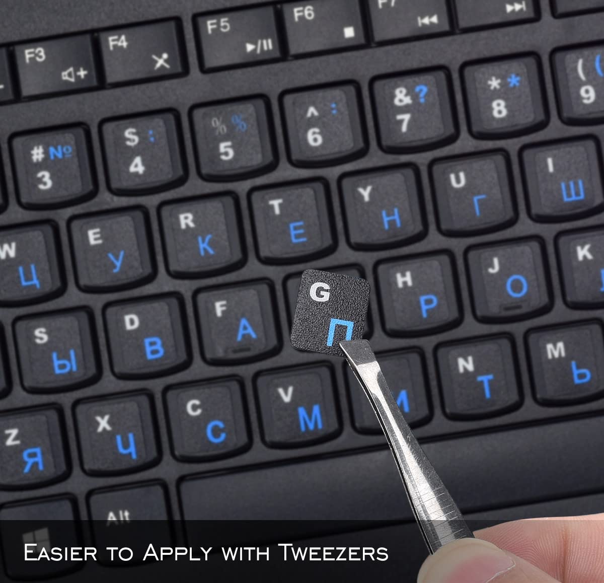 2Pcs Russian Keyboard Stickers, Cyrillic Keyboard Letter Stickers Black Background With Blue/White Lettering, Keyboard Letters S