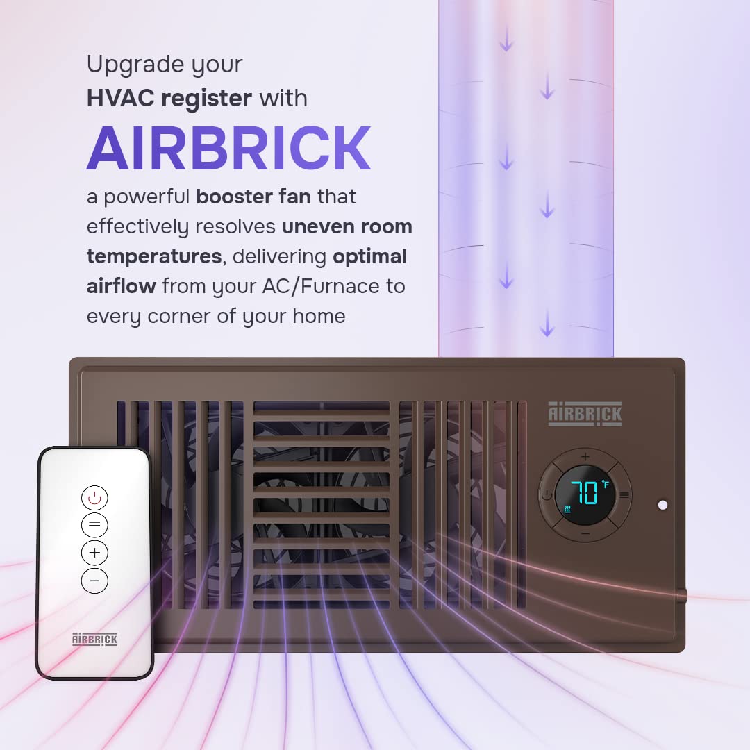 Airbrick Quiet Smart Register Booster Fan With Remote Control. Fits 4    X 10    Register Holes. Enhances Ac/Furnace Vent Airflo
