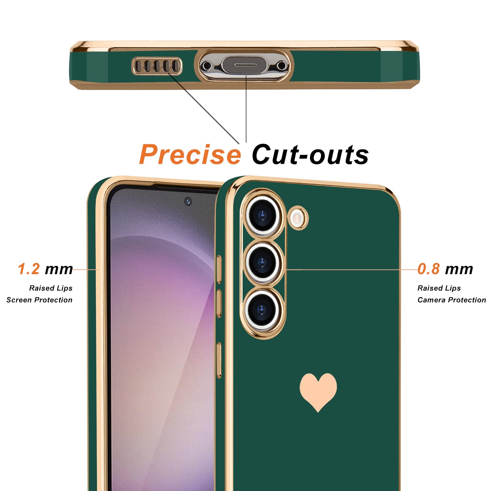 Teageo For Samsung Galaxy S23 Case For Women Girl Cute Love Heart Luxury Bling Soft Back Cover Raised Full Camera Protection Bum