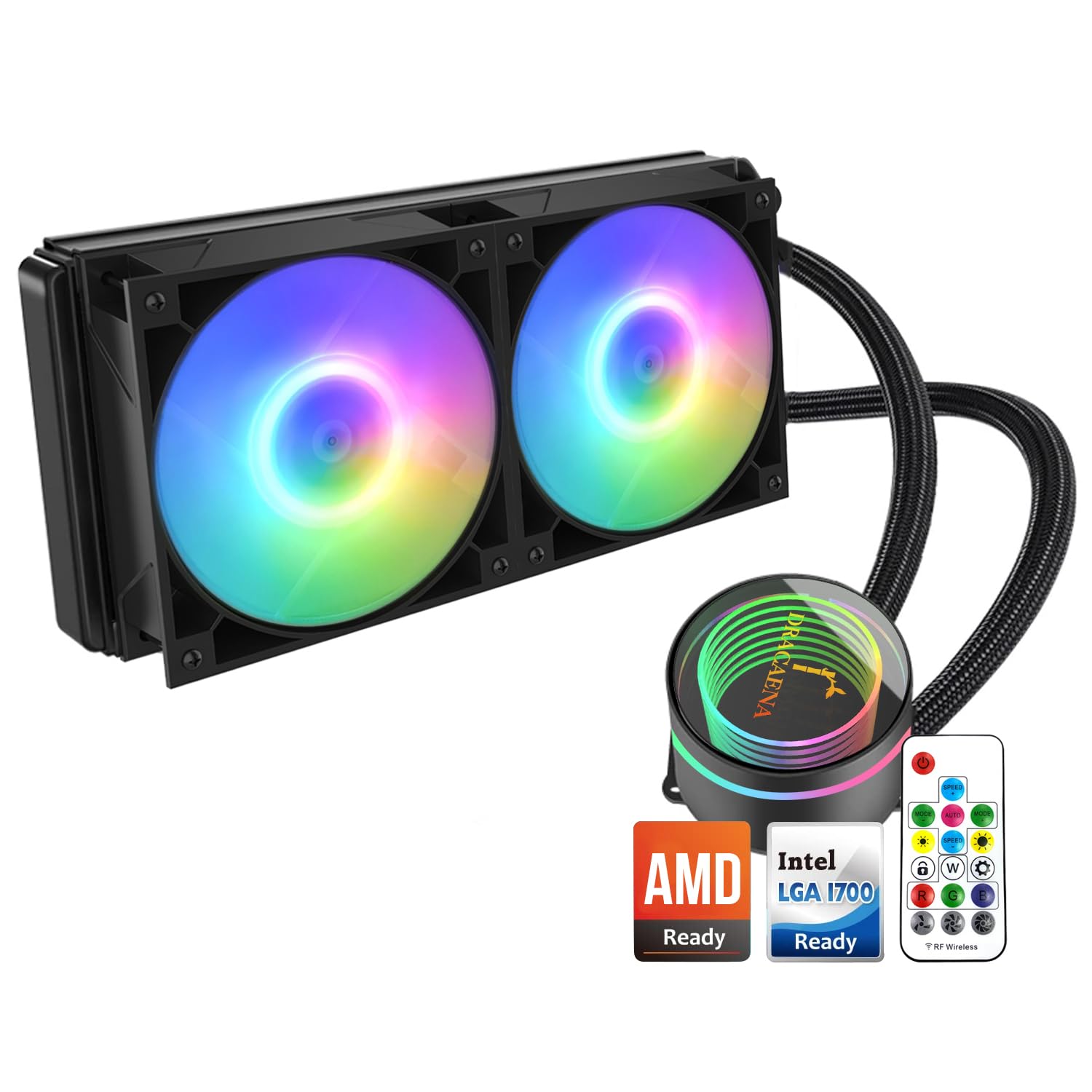 Dracaena Aio Cpu Cooler, Color Change Remote, 240Mm Radiator, Argb Pwm Fans Quiet Less Than 27Dba, Compatible With Amd Am5/Am4 I