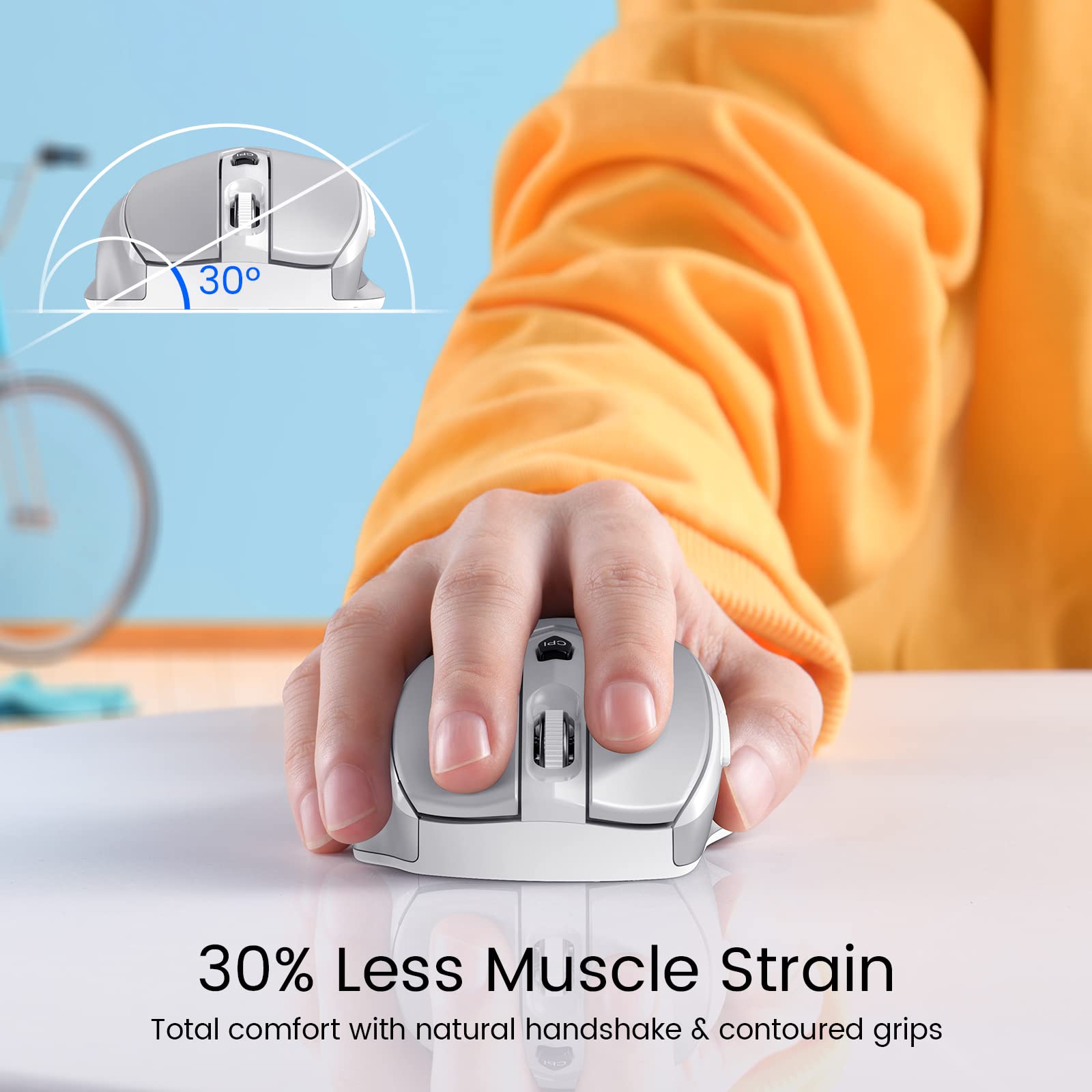 Hotweems D 09 Wireless Mouse For Laptop   Ergonomic Plus Computer Usb Cordless Mice, Ergo Grips, Lightspeed 5 Level 2400 Dpi, 16 Months Battery Life, Portable For Pc Mac Chromebook, 6 Button, Mithril