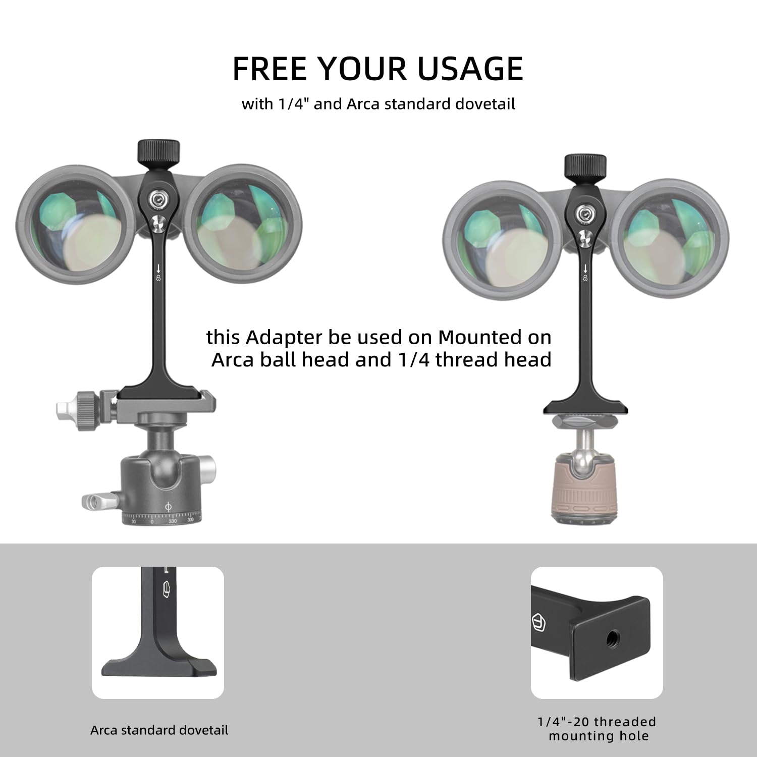 Fanaue Binocular Tripod Adapter, Binocular Mount 1/4 Inch Threading Mount Aluminium (S1Pro)